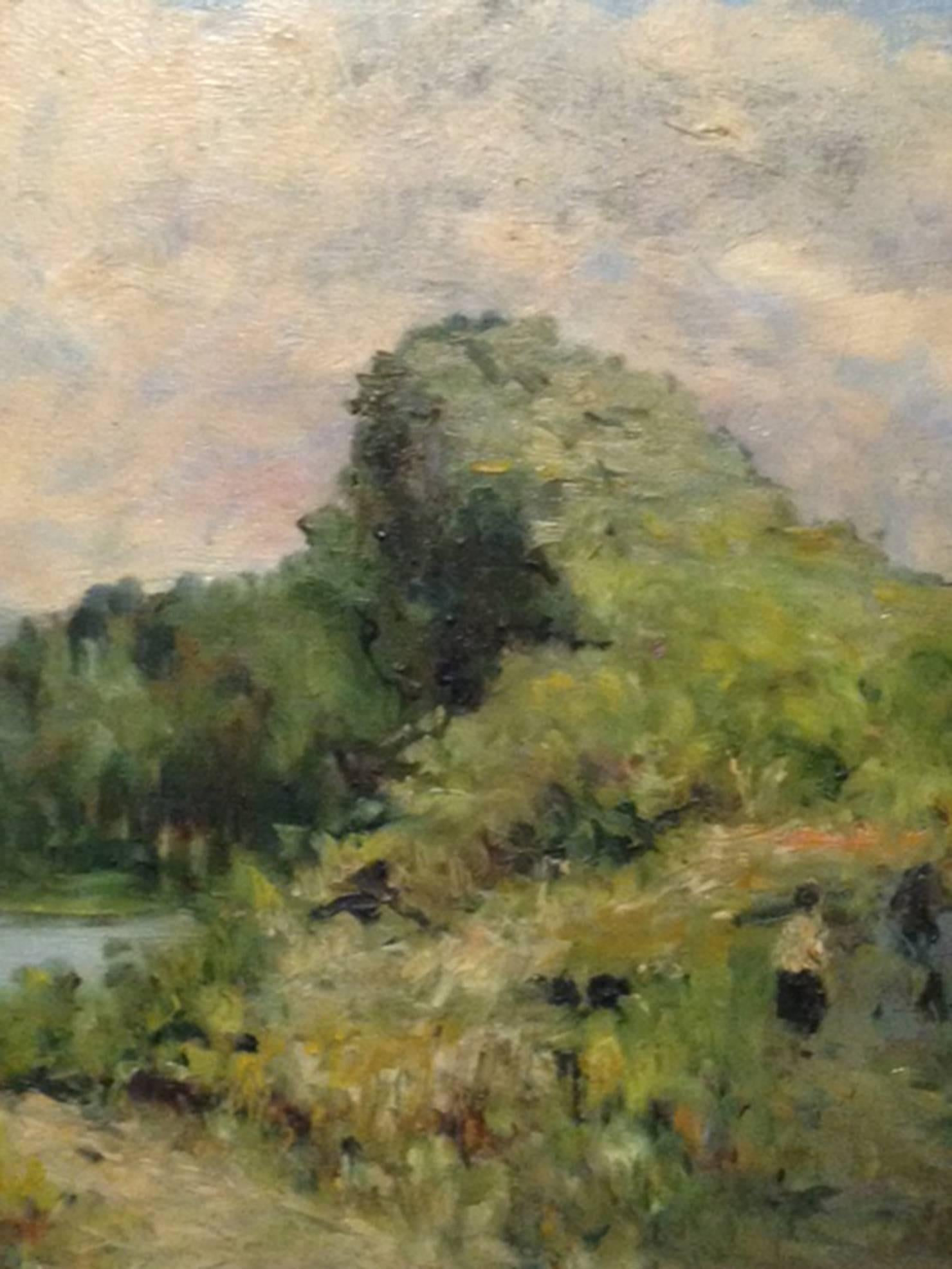Beautiful and rare Cuban impressionist river landscape painting; oil on board; circa 1900-1930. Measures: 18