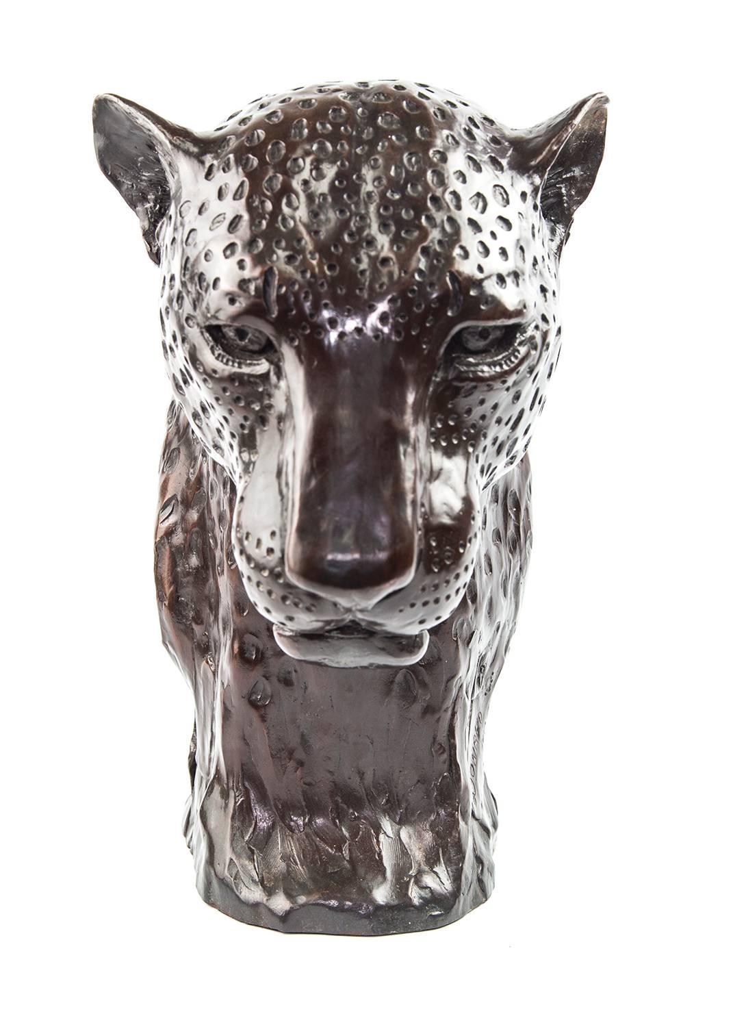 Bronze Leopard Head Sculpture Donald Greig Rare at 1stdibs
