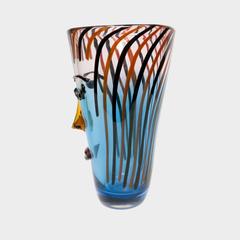 Modernist Murano Blown Art Glass 3D Abstract Portrait Face Vase, Italy