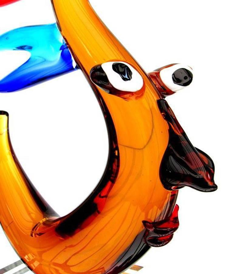 Eccezionale scultura in vetro Multi Sommerso Picasso Style Abstract Face Art In condizioni ottime in vendita a Montreal, QC