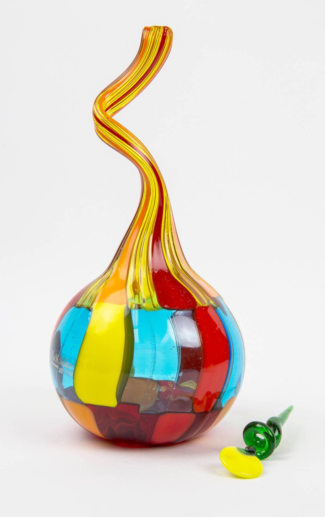 Mid-Century Modern Murano Pezzato Signed Art Glass Decanter Vase Ballarin Venini F Bianconi