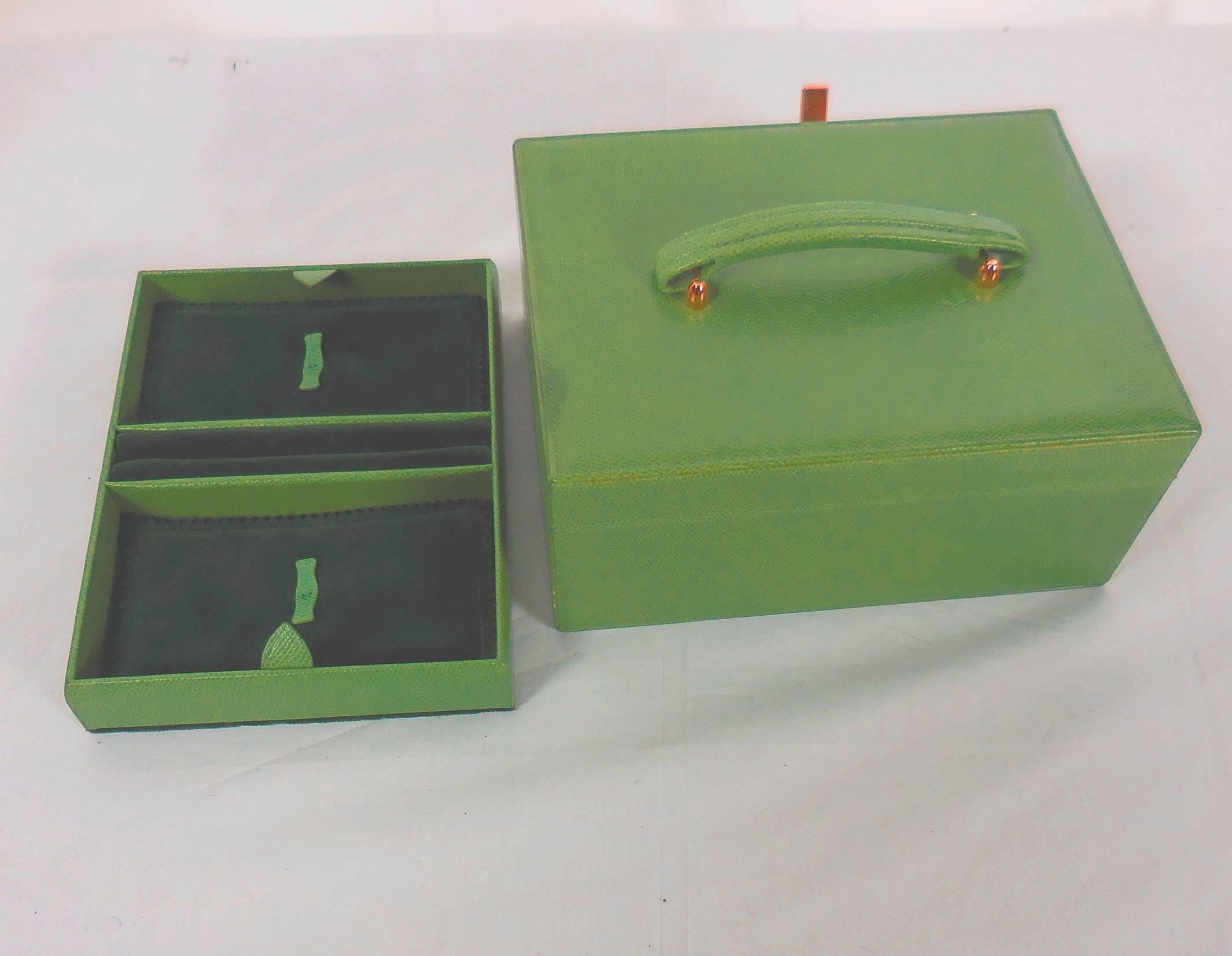 Modern Tanner Krolle Green Leather Carry Handle Jewelry Case