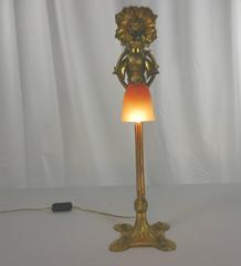 Art Nouveau Bronze Table Lamp Featuring Bee at Flower