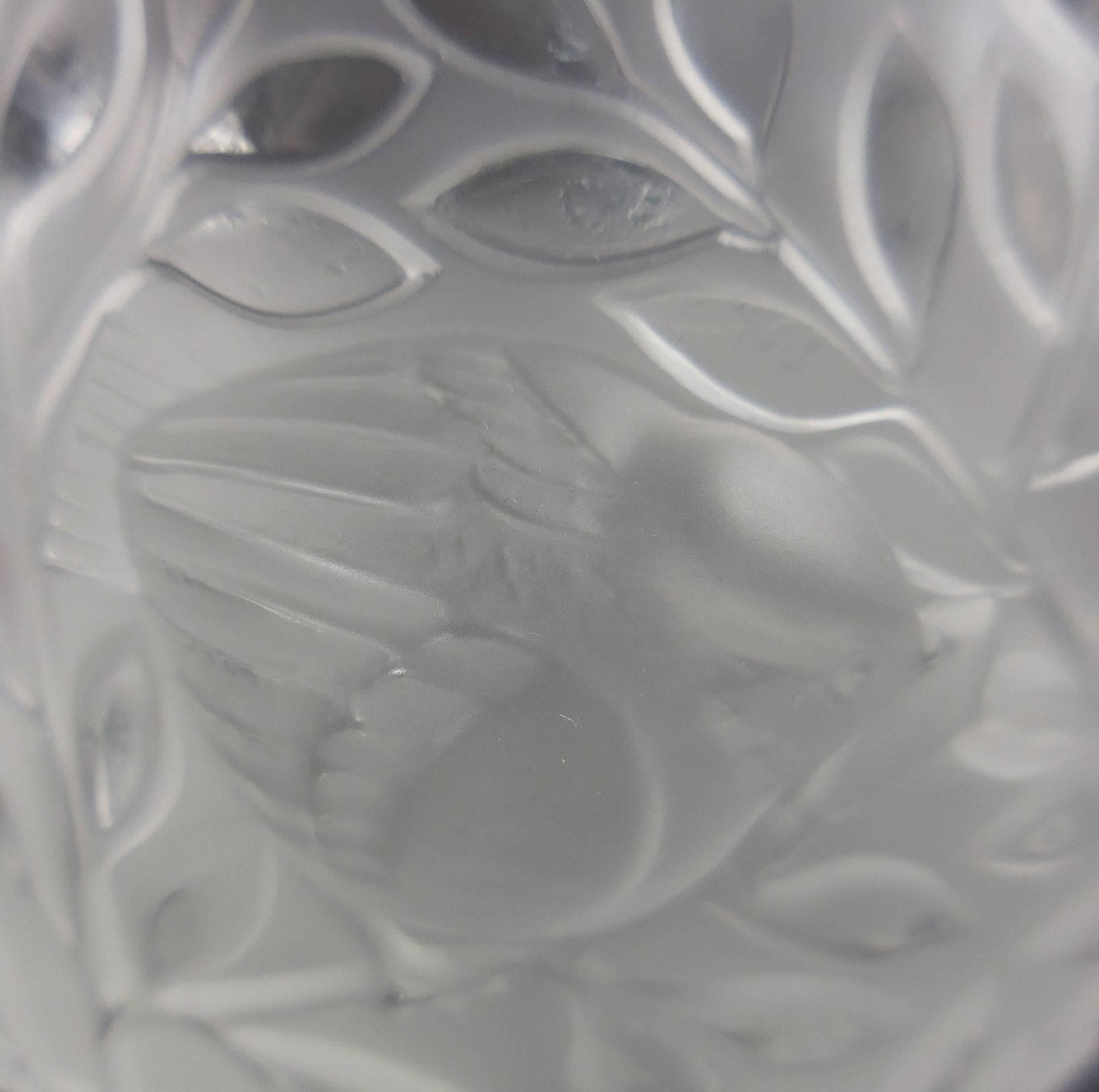 Mid-Century Modern Lalique Elisabeth Satin and Clear Crystal Vase Portraying Birds in Branches