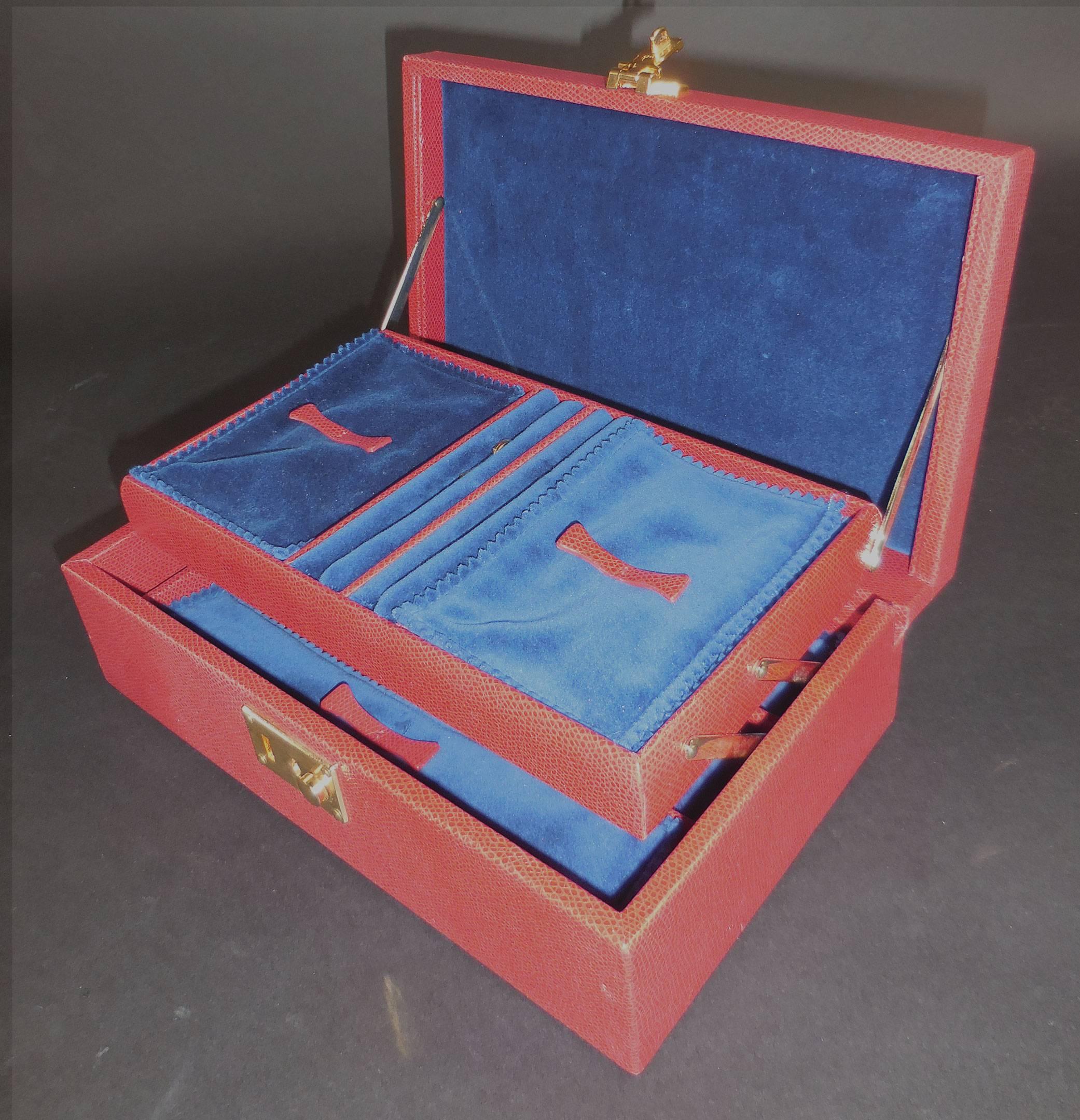 British Exquisite Tanner Krolle Red Leather Jewelry Case Box London, England