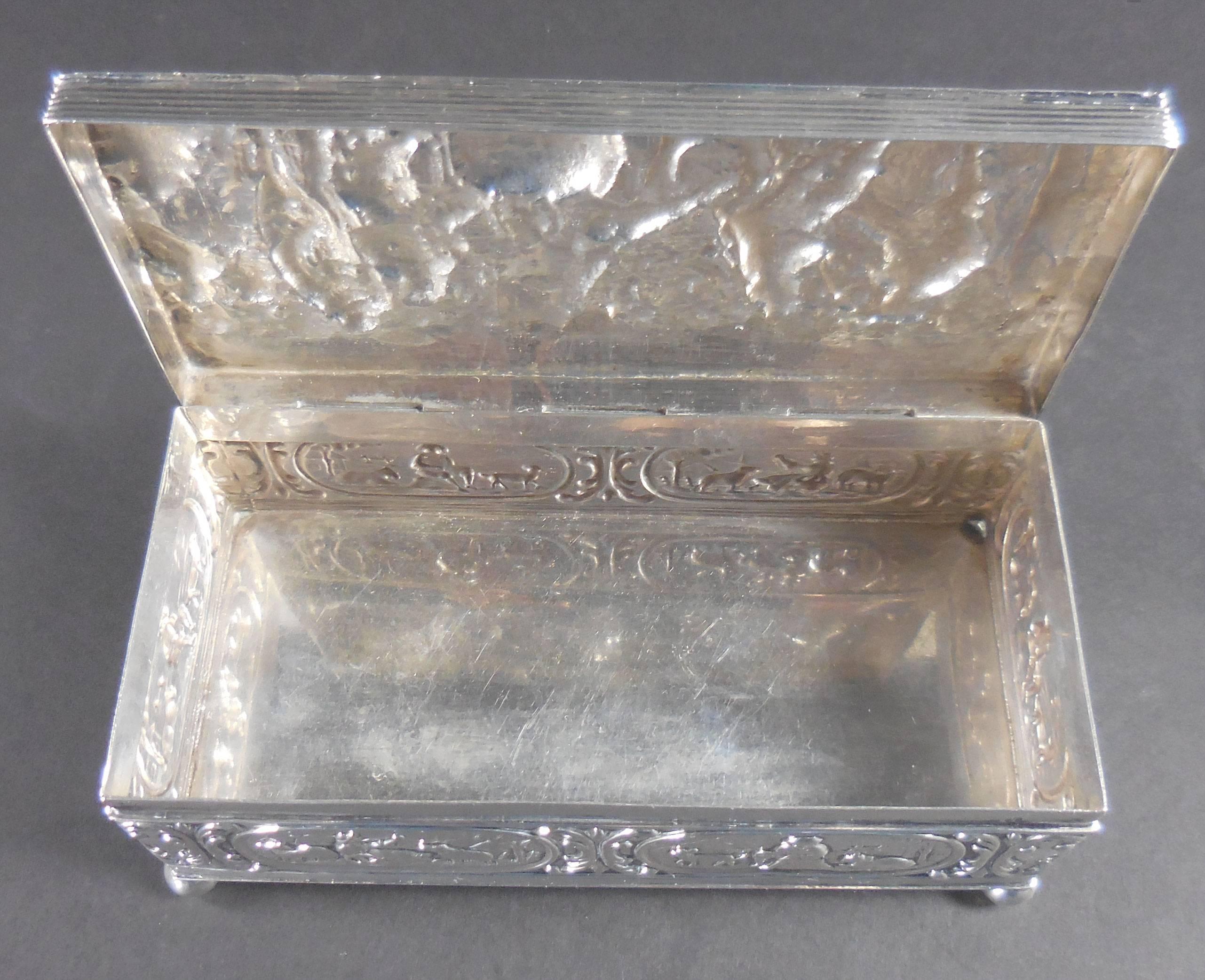 Baroque Antique Dutch Repoussé Silver Trinket Box Netherlands, circa 1917