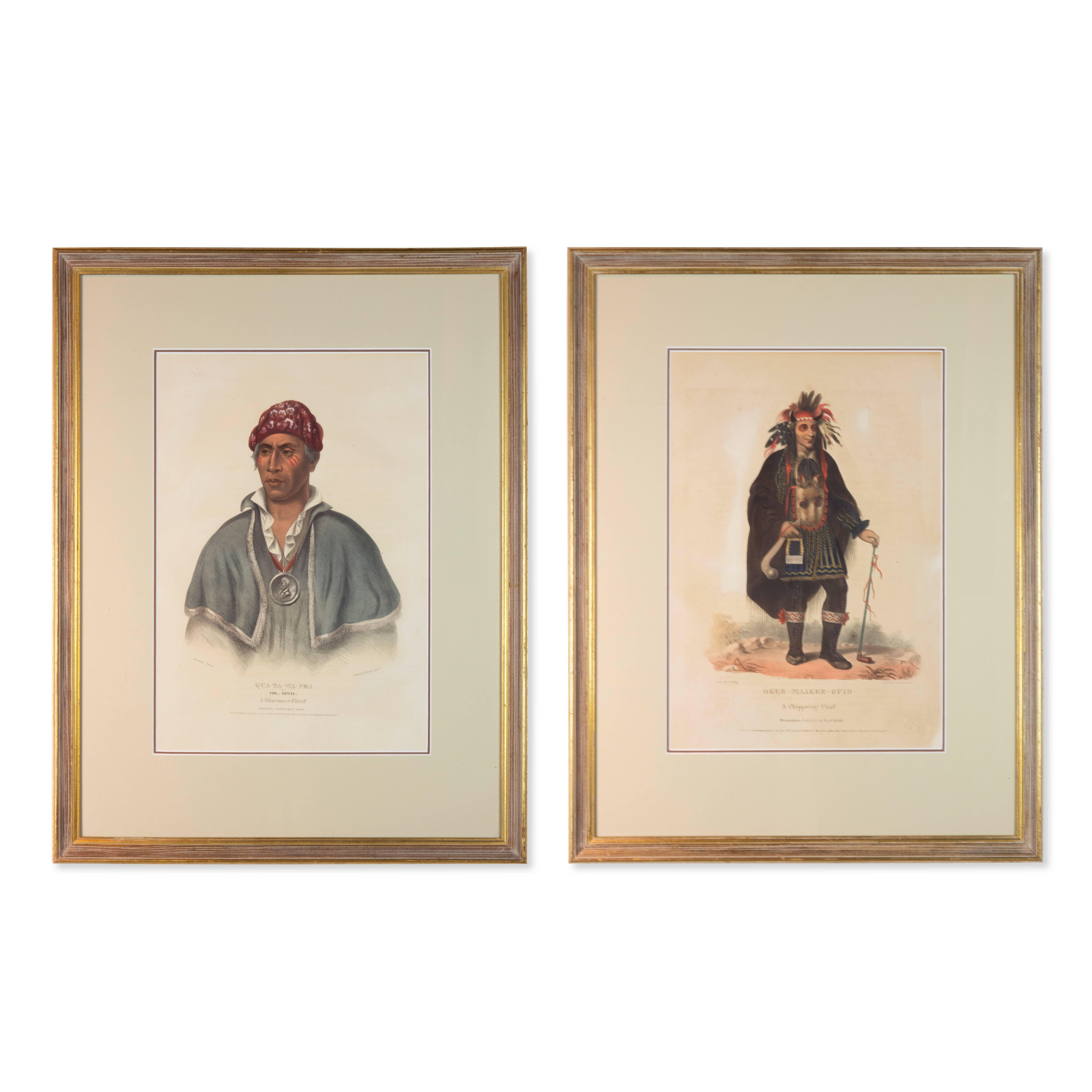 Pair of Original Hand Colored McKenney & Hall Lithographs of American Indians In Good Condition In Montreal, QC