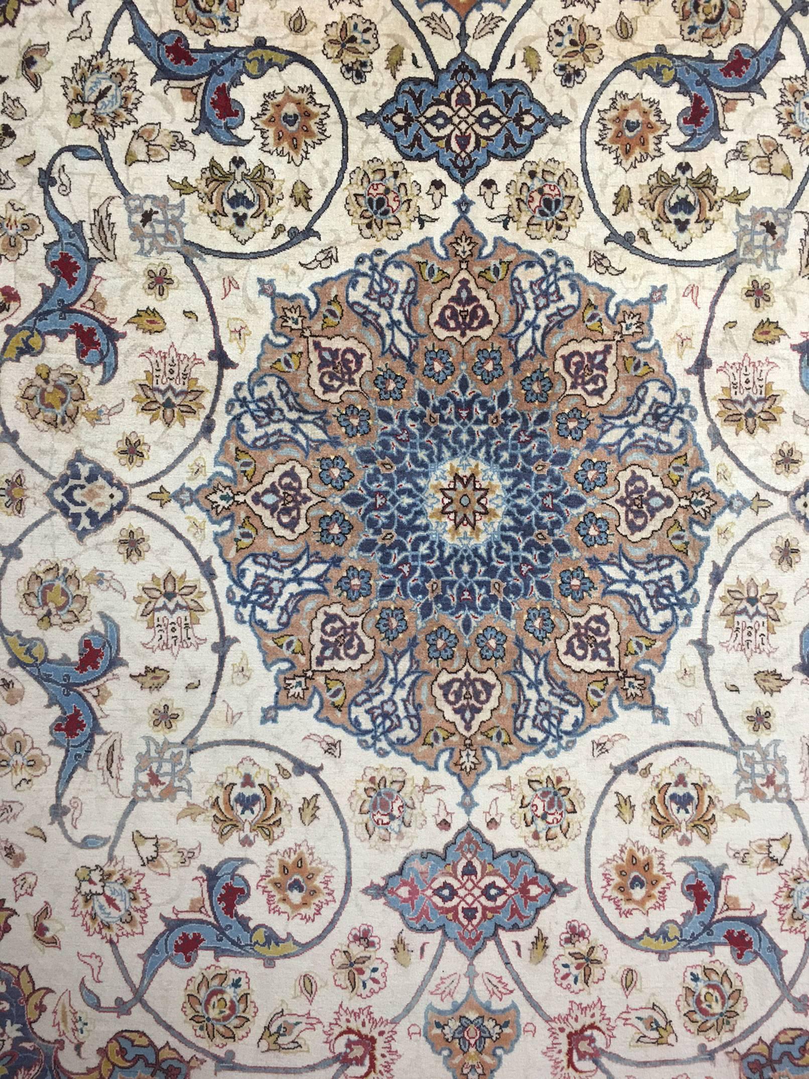 Kashan Fine Persian Isfahan Kork Wool Silk Rug Carpet