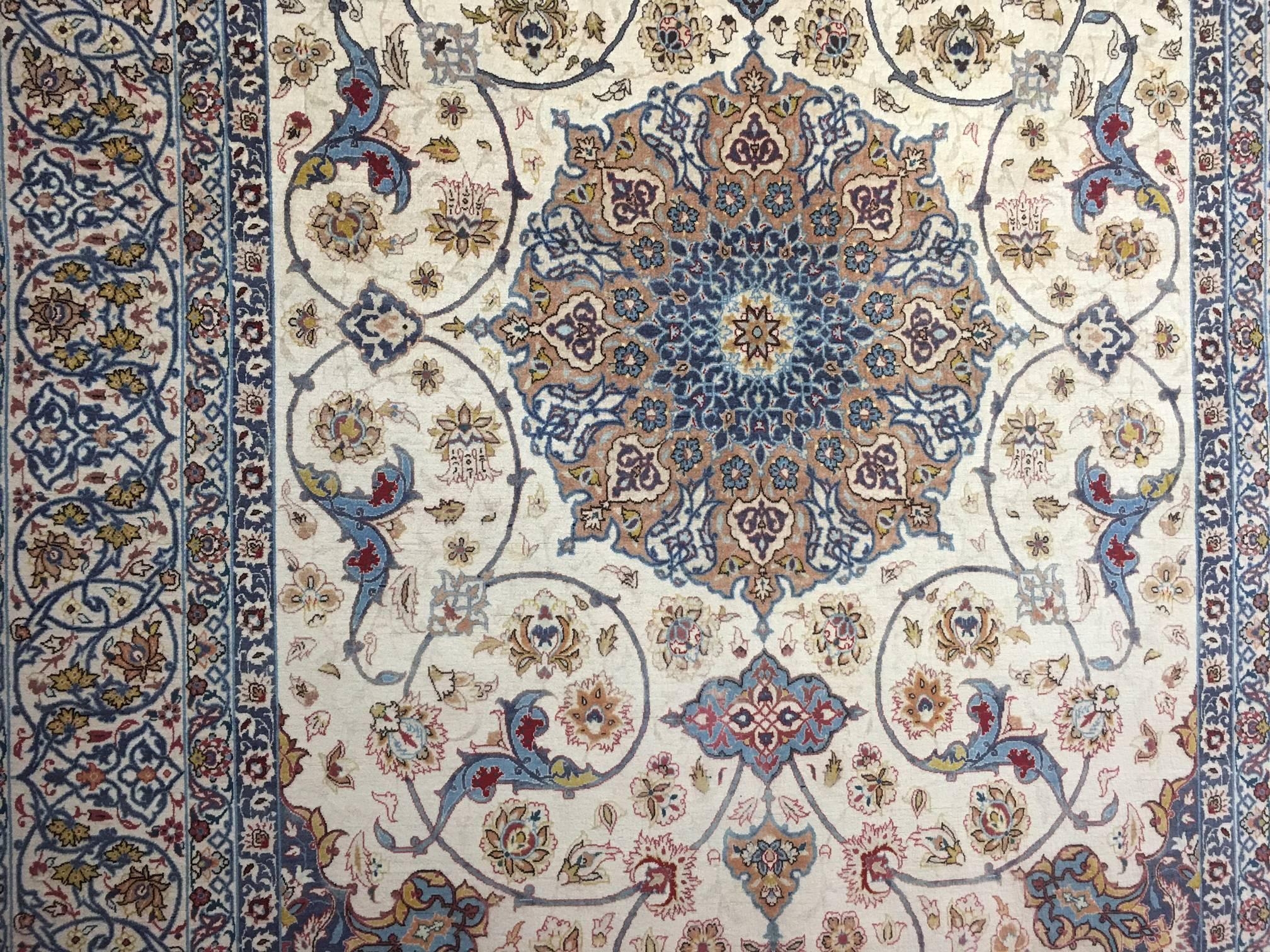 Mid-20th Century Fine Persian Isfahan Kork Wool Silk Rug Carpet