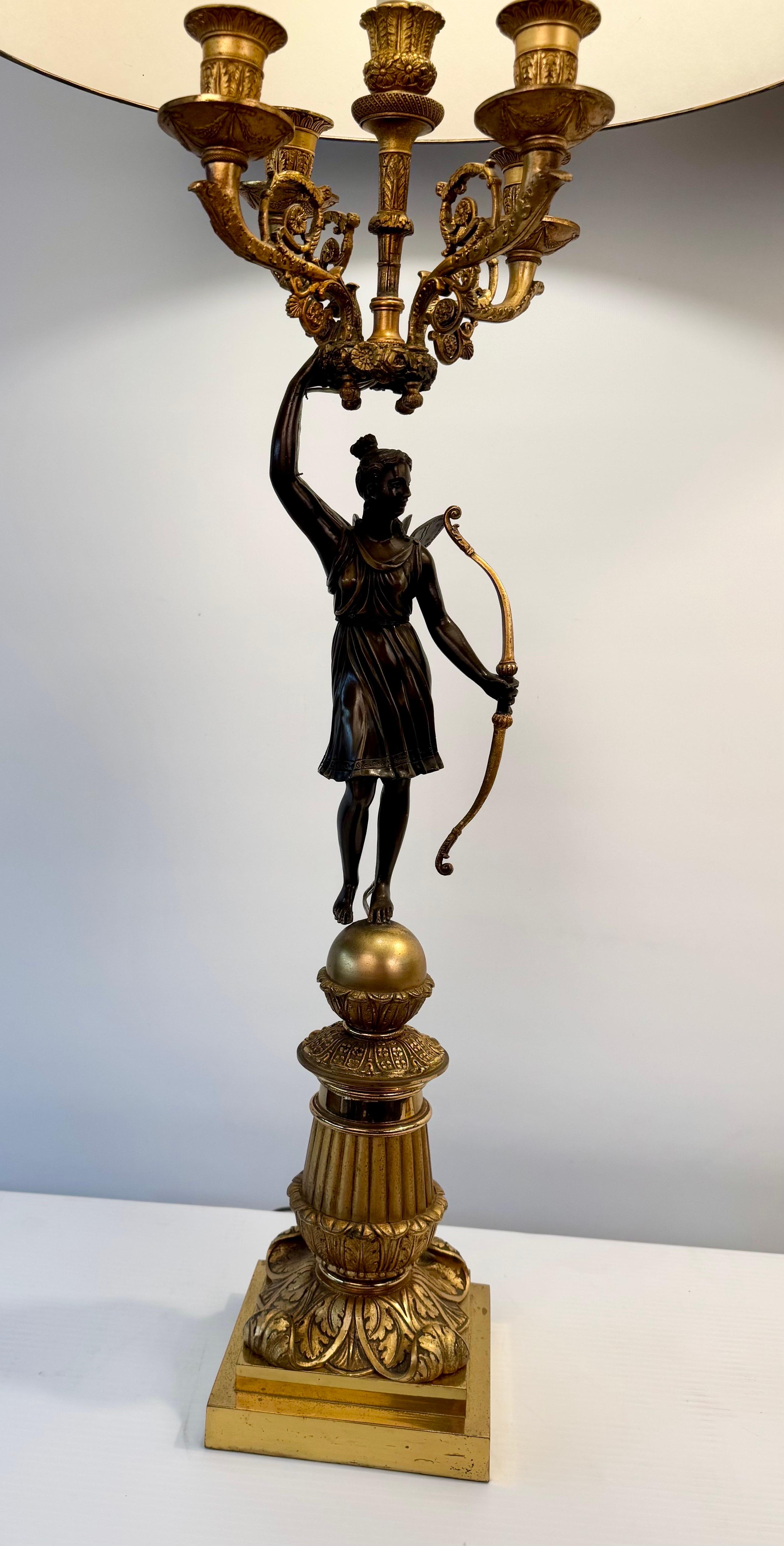Pair of Empire Period 5 light  Figural Bronze Candelabra In Good Condition For Sale In Montreal, QC
