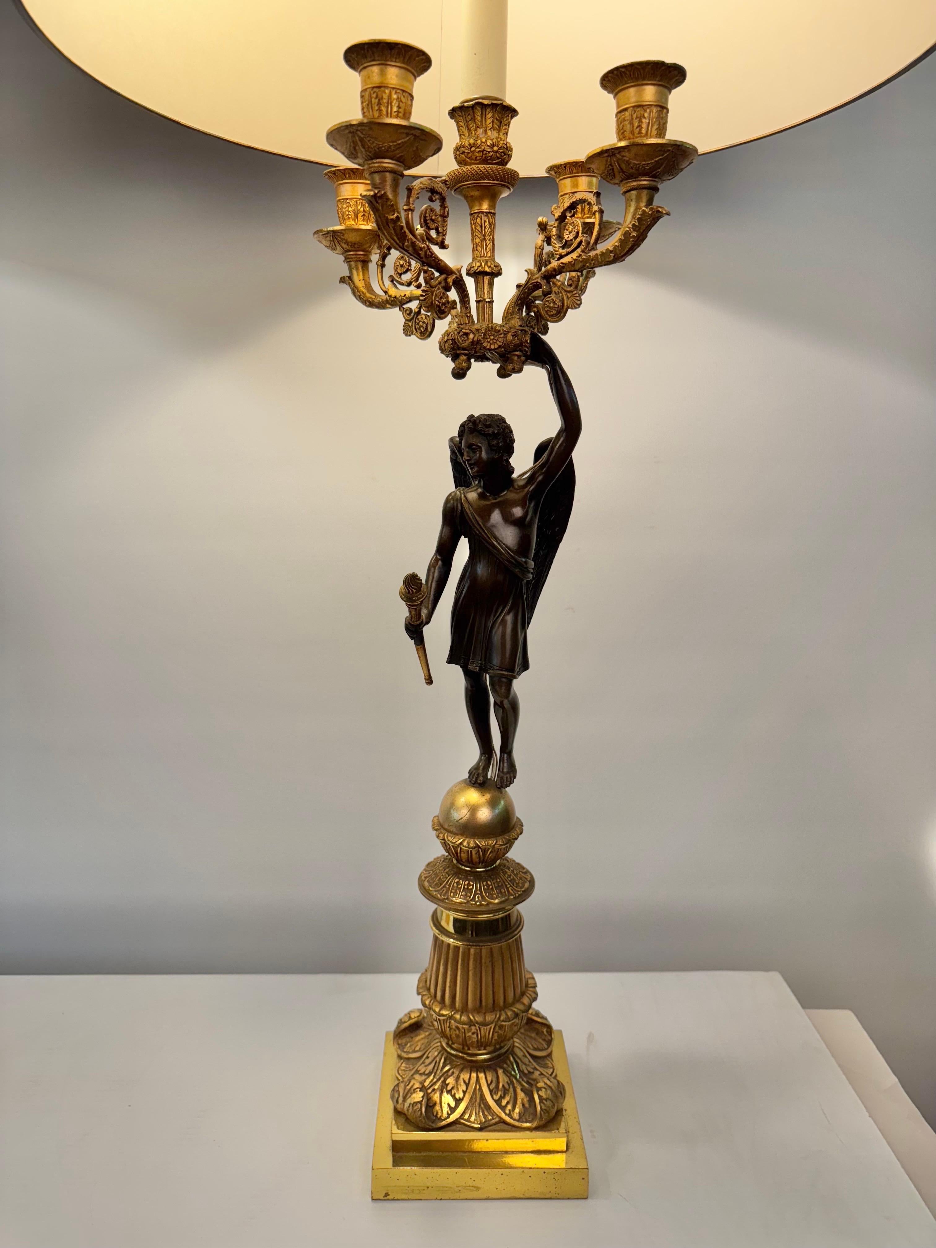 19th Century Pair of Empire Period 5 light  Figural Bronze Candelabra For Sale