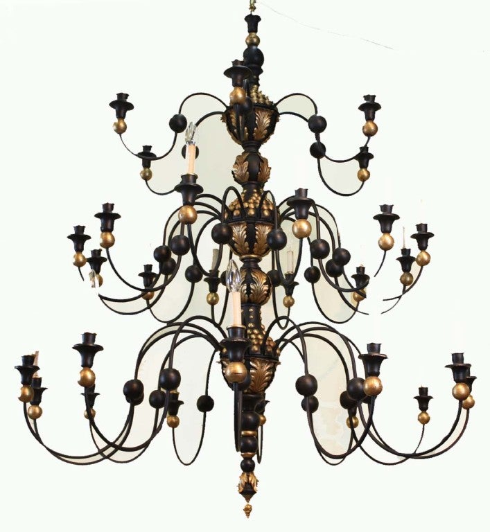 Metal Quebec 18th Century Style Three-Tier Chandelier of Substantial Proportions For Sale