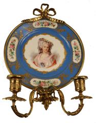 Pair of Antique Sevres Cabinet Plates Mounted as Wall Sconces