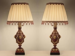 19th Century Pair, French Empire Rouge Marble and Gilt Bronze Table Lamps