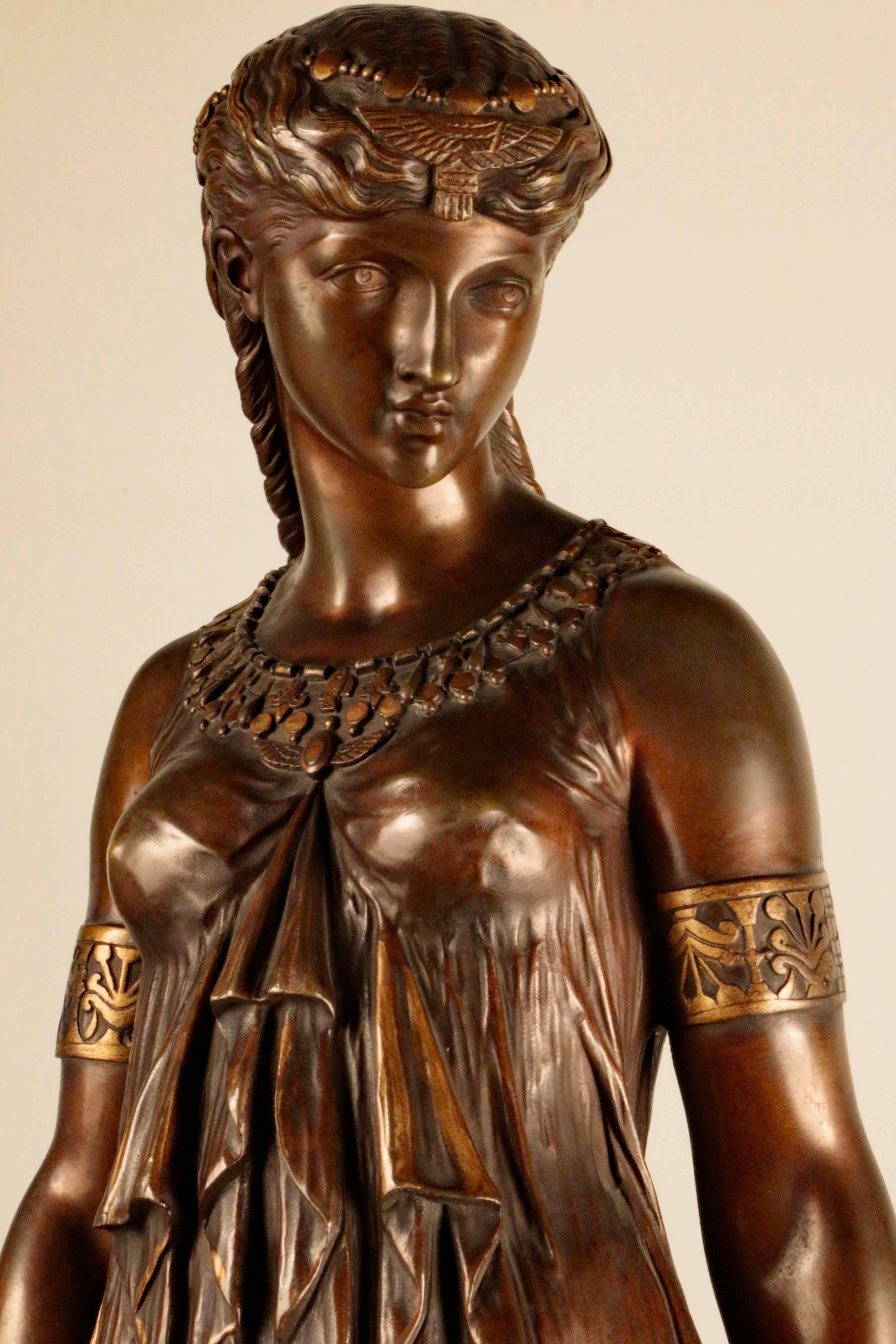 French Henri Etienne Dumaige 1830-1888 Cleopatra before Caesar, bronze For Sale