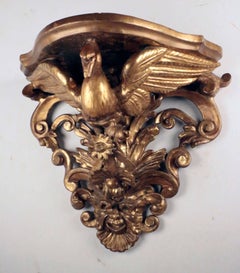 Pair of  Antique Italian Giltwood Wall Brackets, Modelled as Ho Ho birds