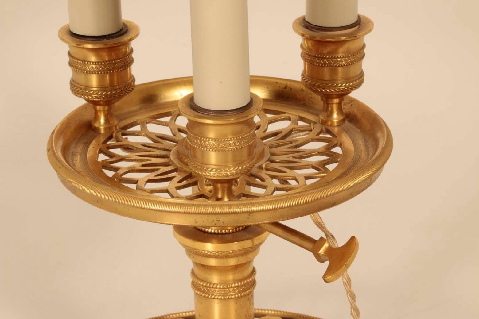 French Louis XVI Style Gilt Bronze Three-Light Bouillotte Lamp