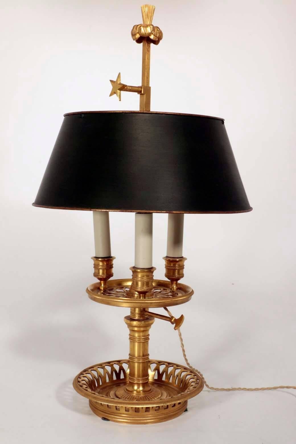 Louis XVI Style Gilt Bronze Three-Light Bouillotte Lamp 1
