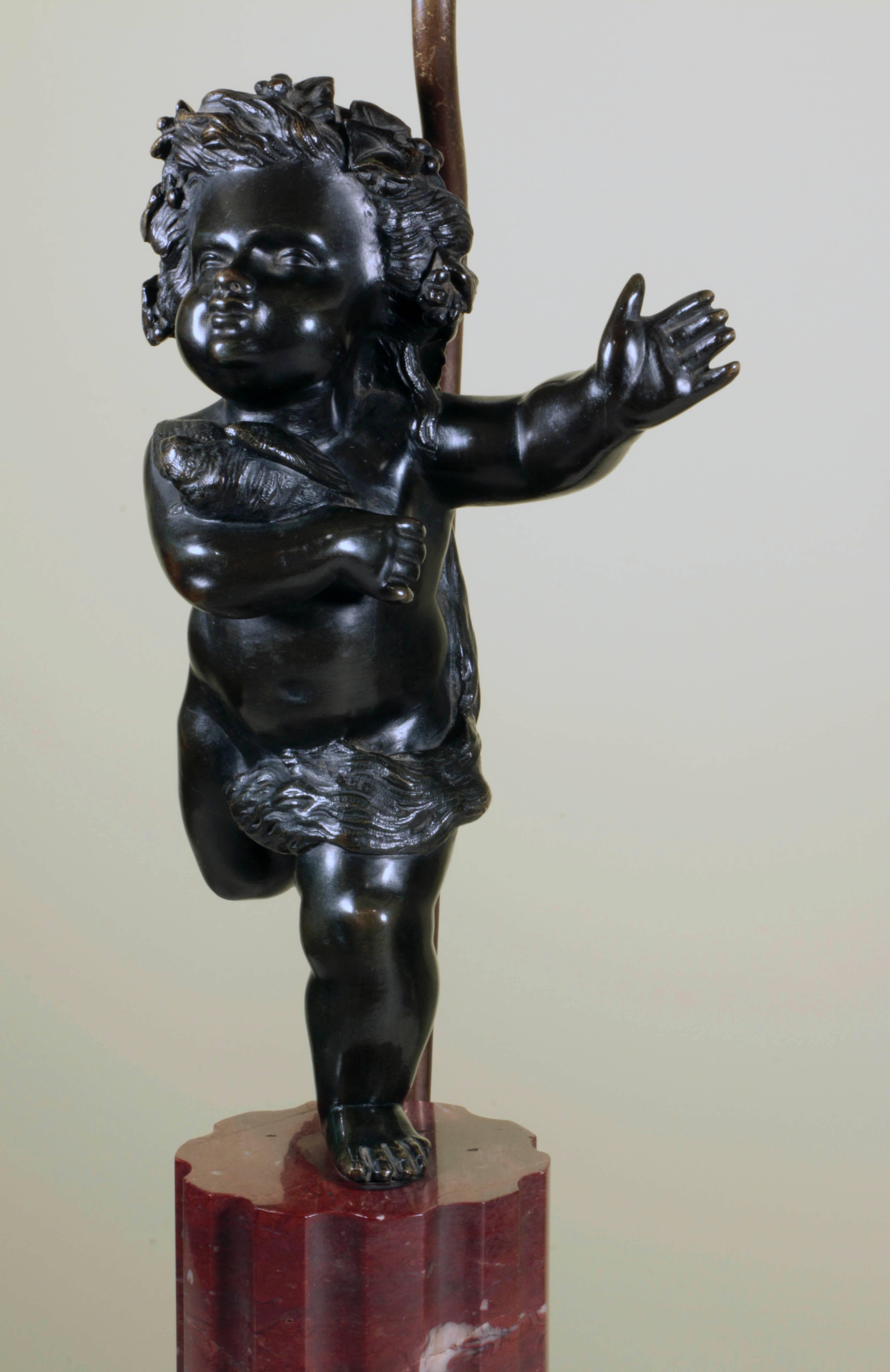 Rococo Pair of Bronze Putti Lamps For Sale