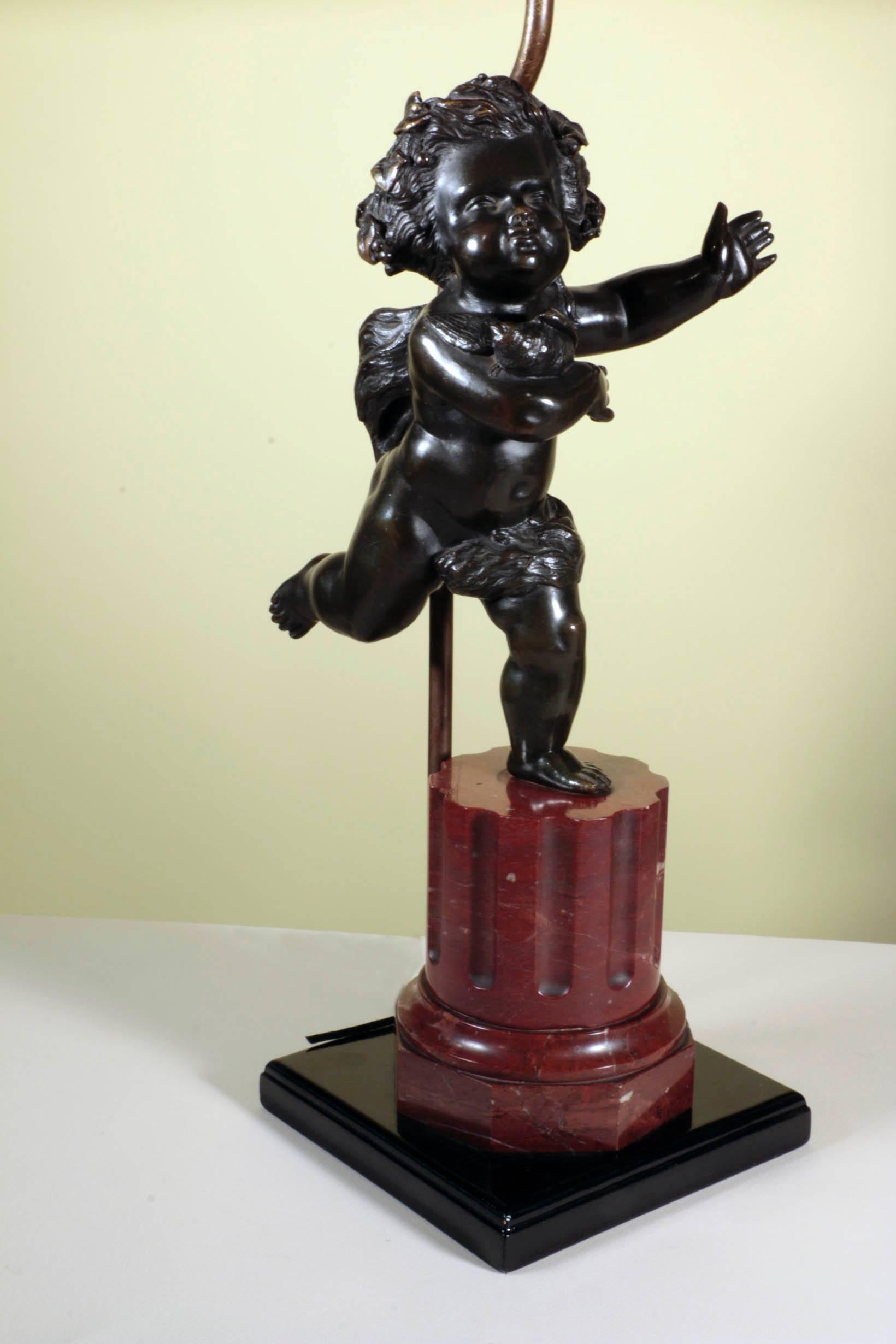 French Pair of Bronze Putti Lamps For Sale