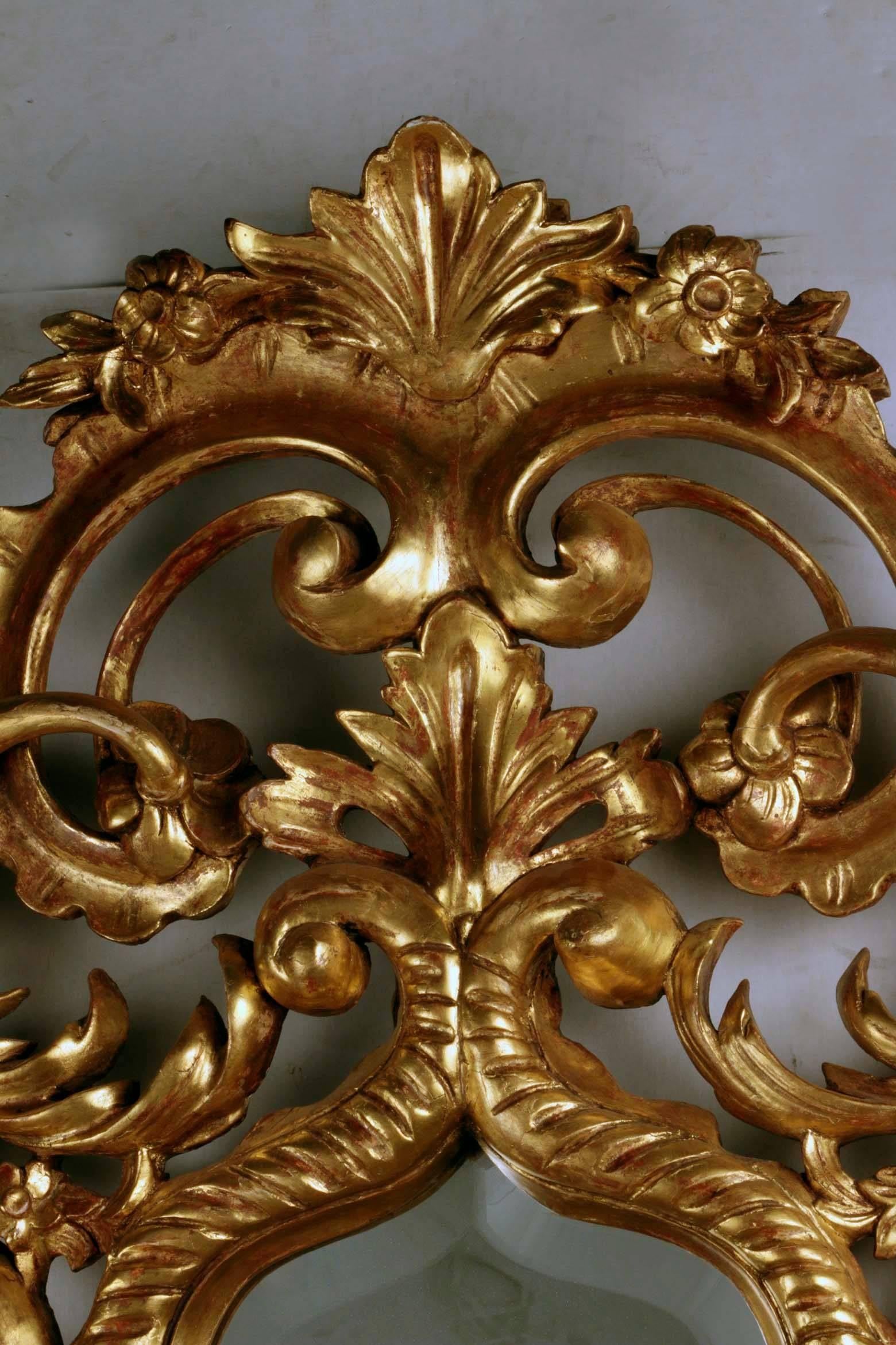 18th Century Pair of Italian  Giltwood Rococo  Mirrors For Sale