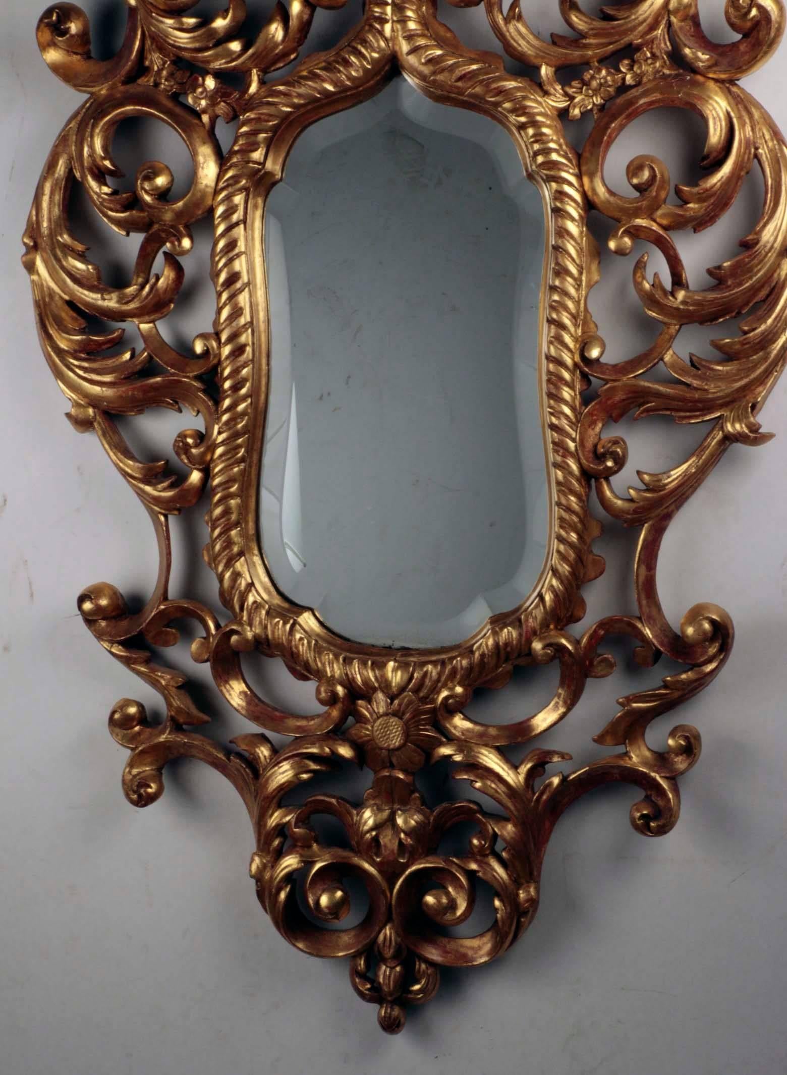 Pair of Italian  Giltwood Rococo  Mirrors For Sale 1