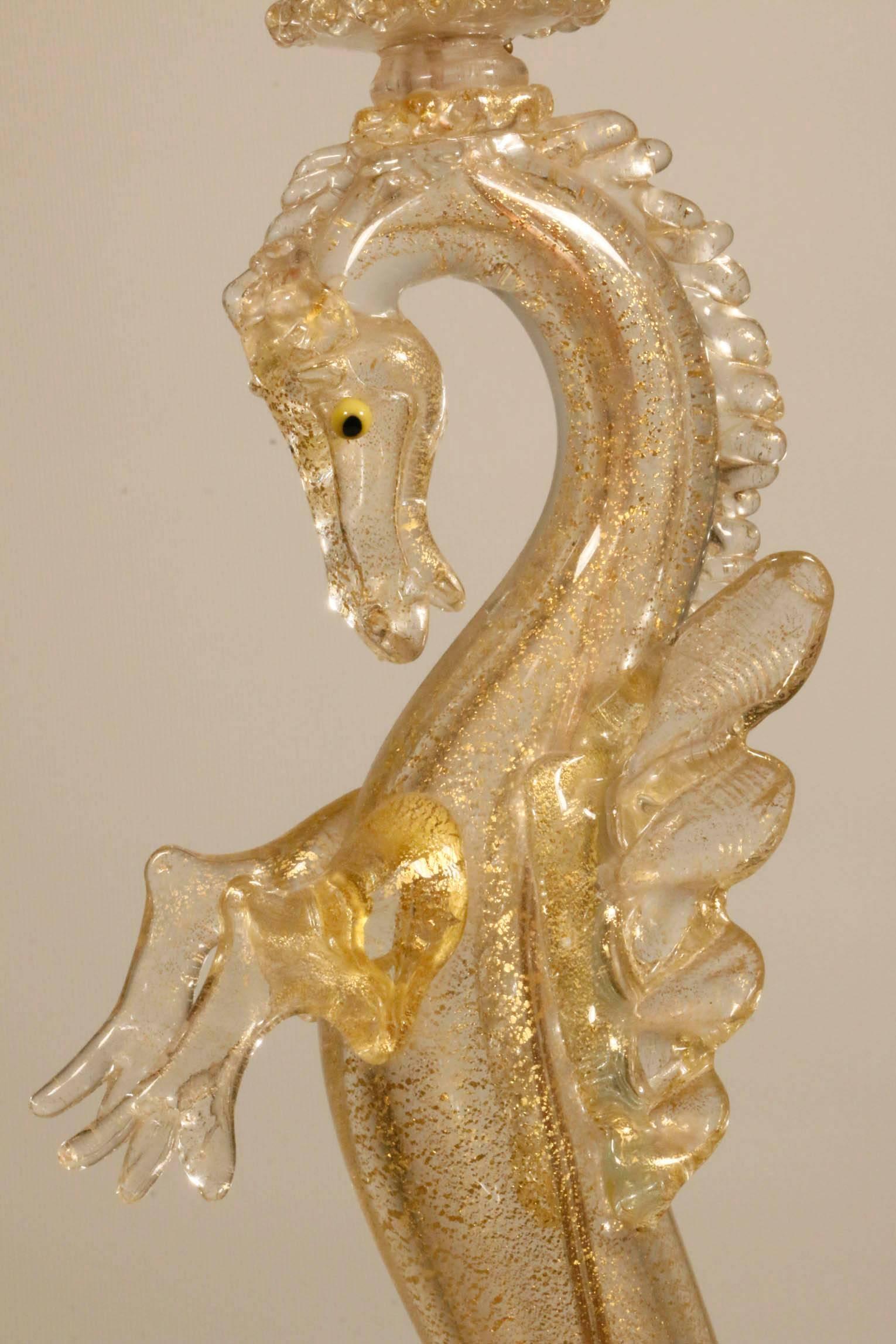 Mid-Century Modern Pair of Murano Glass Seahorse Table Lamps