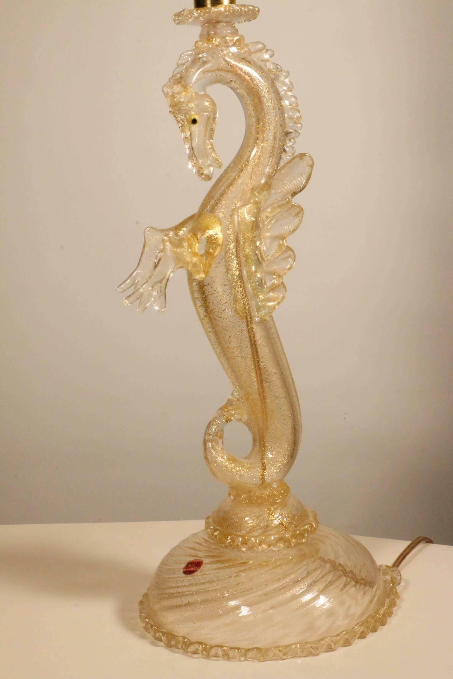 Italian Pair of Murano Glass Seahorse Table Lamps
