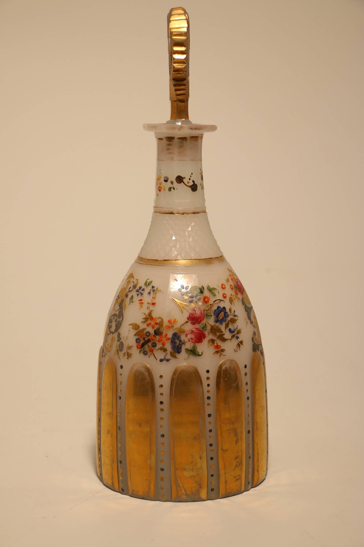 Czech Bohemian Opalene Mallet Shaped Decanter and Stopper For Sale