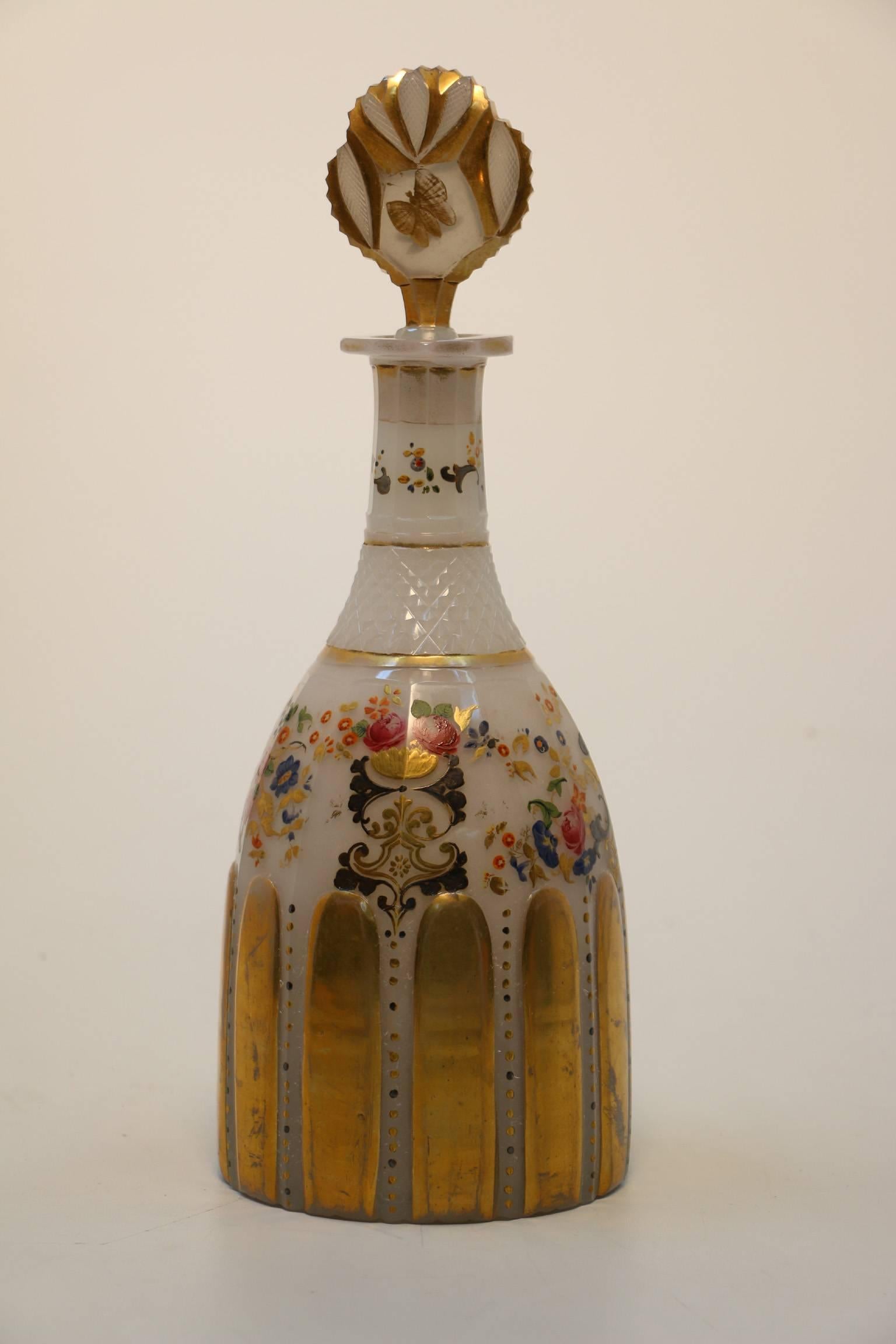 Bohemian Opalene Mallet Shaped Decanter and Stopper In Excellent Condition For Sale In Montreal, QC