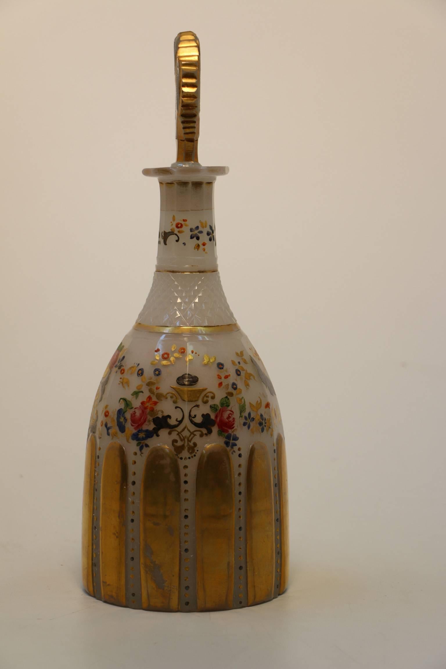 19th Century Bohemian Opalene Mallet Shaped Decanter and Stopper For Sale