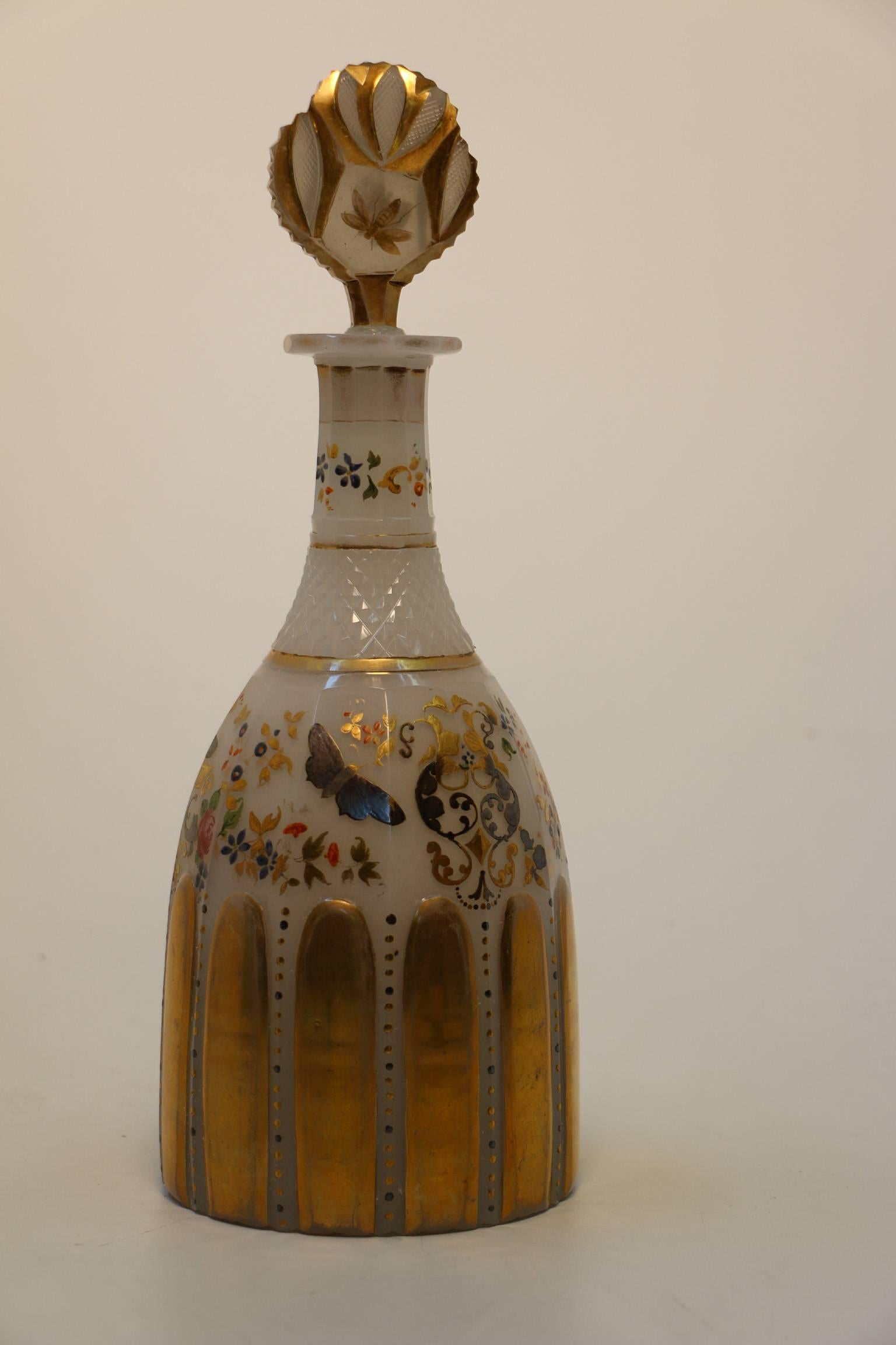 Bohemian Opalene Mallet Shaped Decanter and Stopper For Sale 1