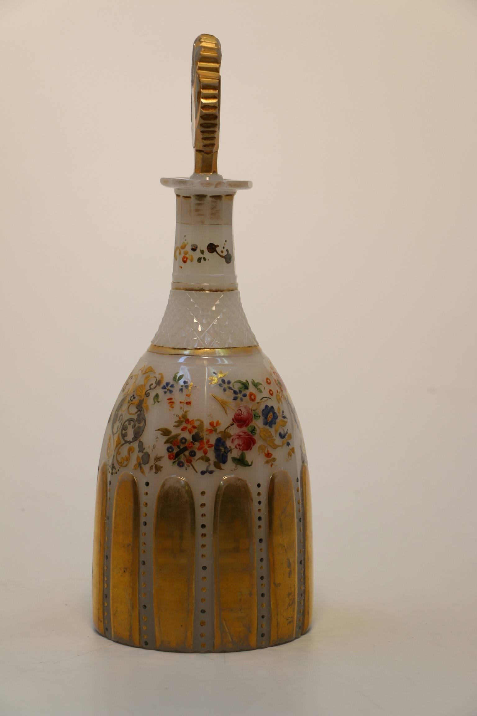 Bohemian Opalene Mallet Shaped Decanter and Stopper For Sale 2