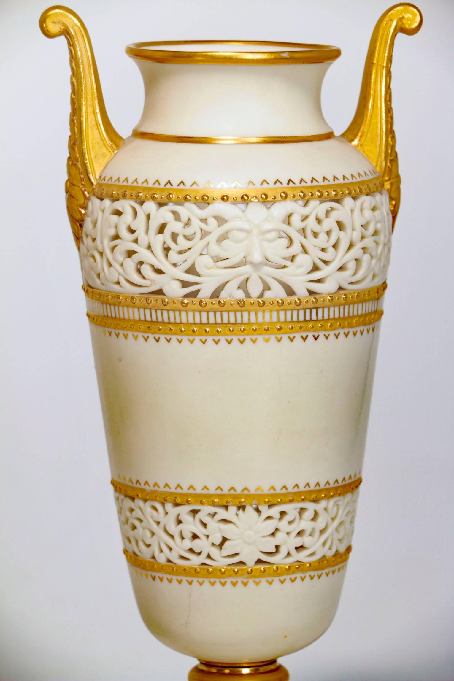 English Pair of Grainger & Co. Worcester Amphora Vases