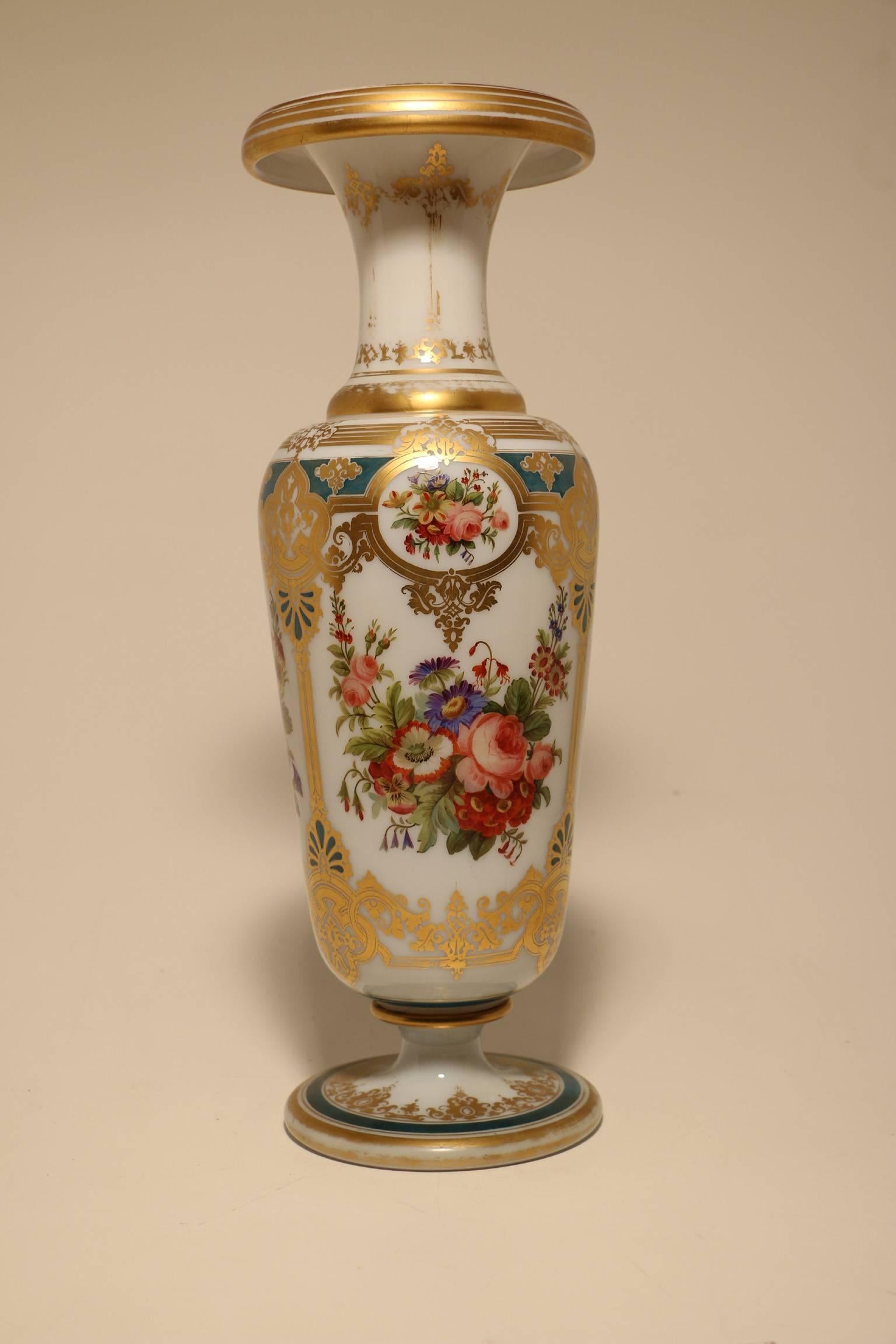 Dating from around the middle of the 19th Century, we attribute this vase to Baccarat and possibly the hand of Jean François Robert. Robert. who had been a painter at the Sèvres porcelain factory, executed fine quality gilt and enameled