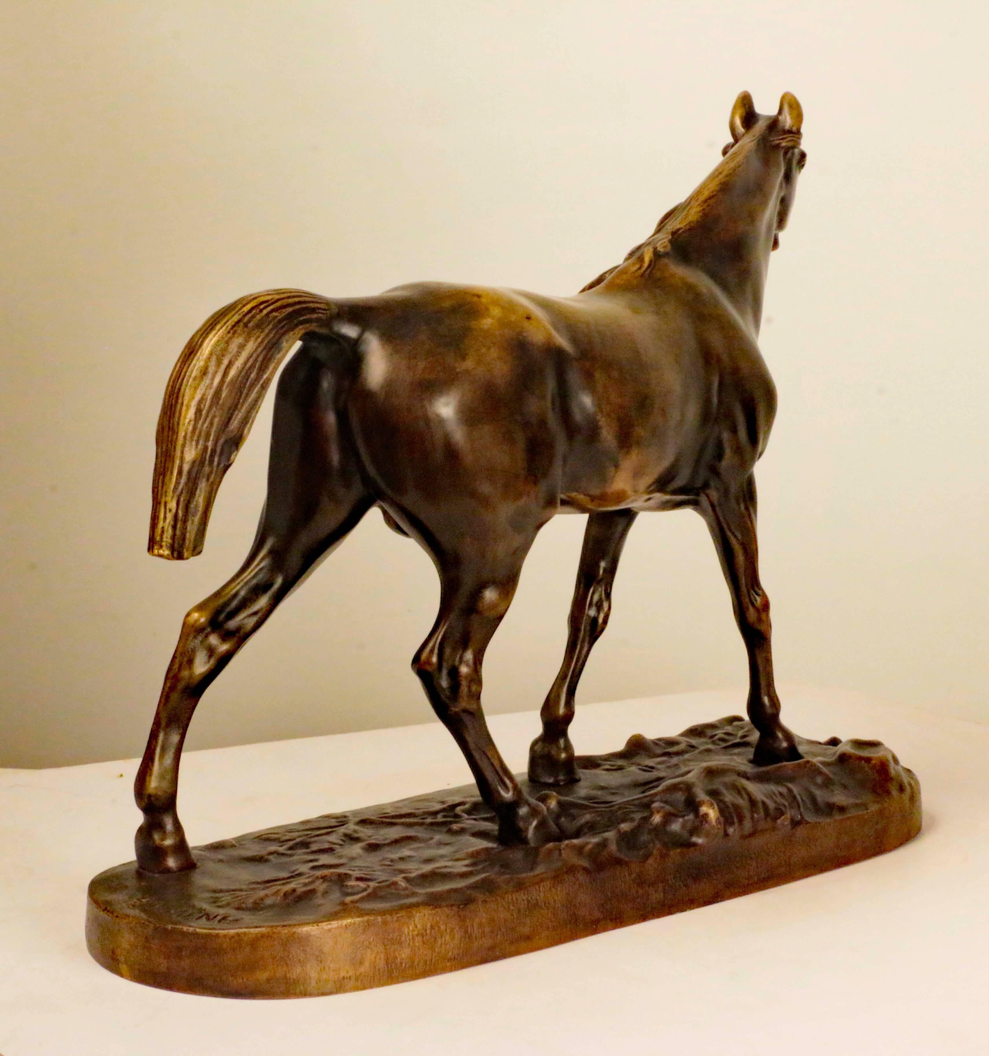 French Bronze Figure of an Arab Horse Signed by Pierre Jules Mêne