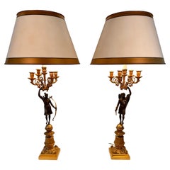 Pair of Empire Period 5 light  Figural Bronze Candelabra