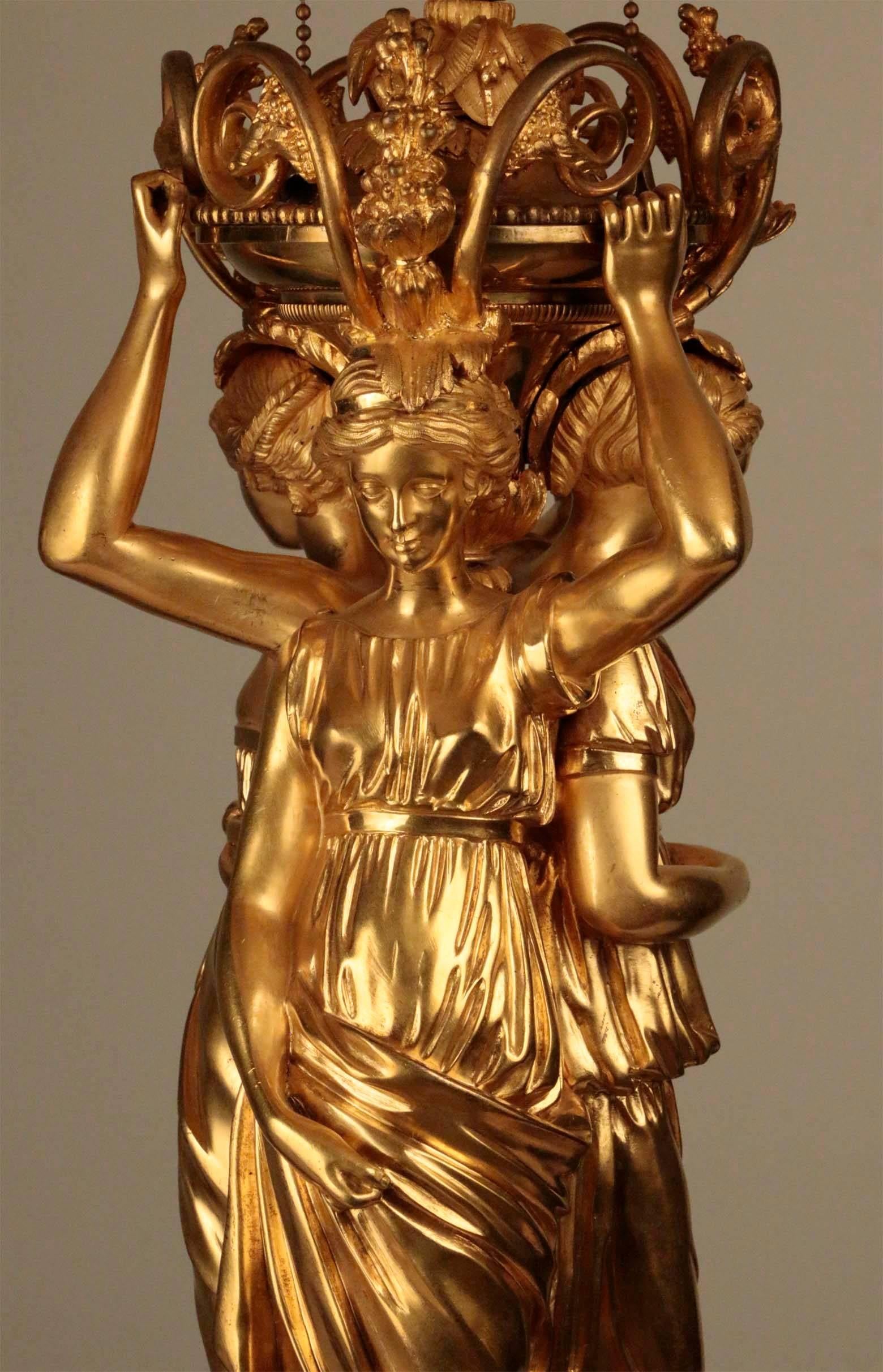 Pair Gilt Bronze Figural Table Lamps In Good Condition For Sale In Montreal, QC