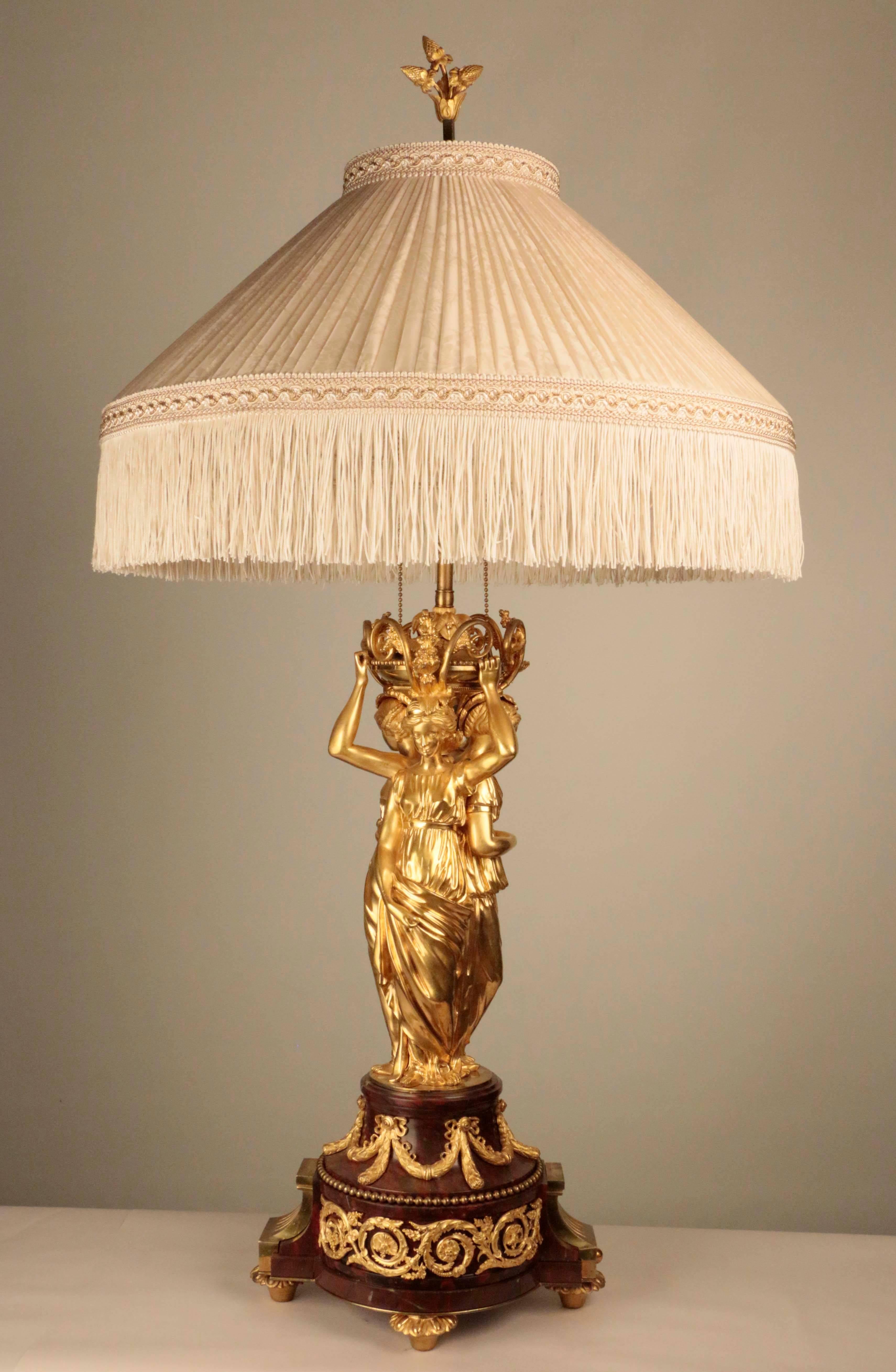 Néoclassique Paire de lampes de table figuratives en bronze doré en vente