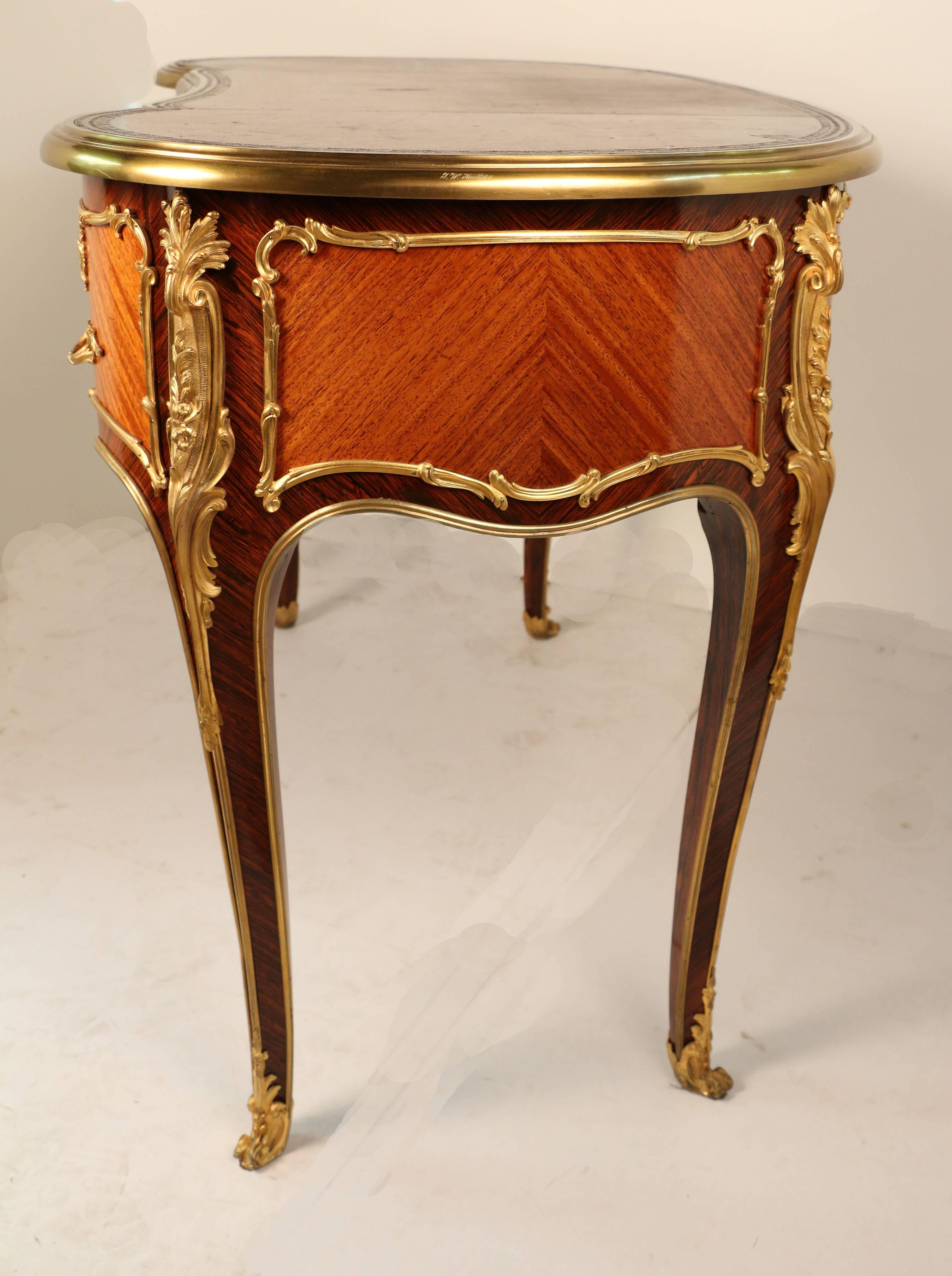 Leather Louis XV Style Desk a Rognon For Sale