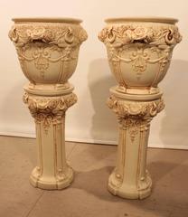 Pair of Weller Ivory Planters on Stand