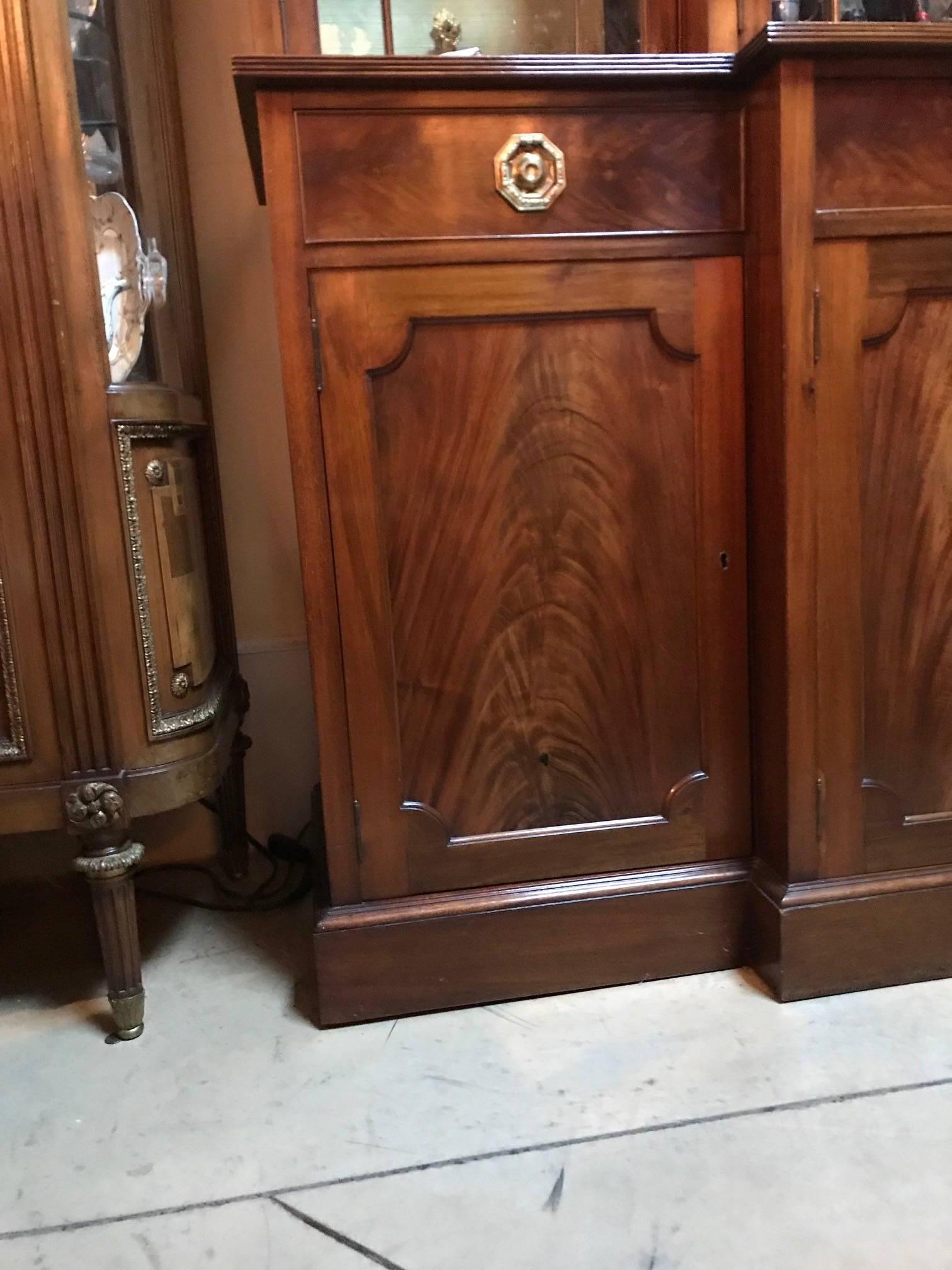 Georgian Style Mahogany Breakfront Bookcase Cabinet by Maple & Co. 1