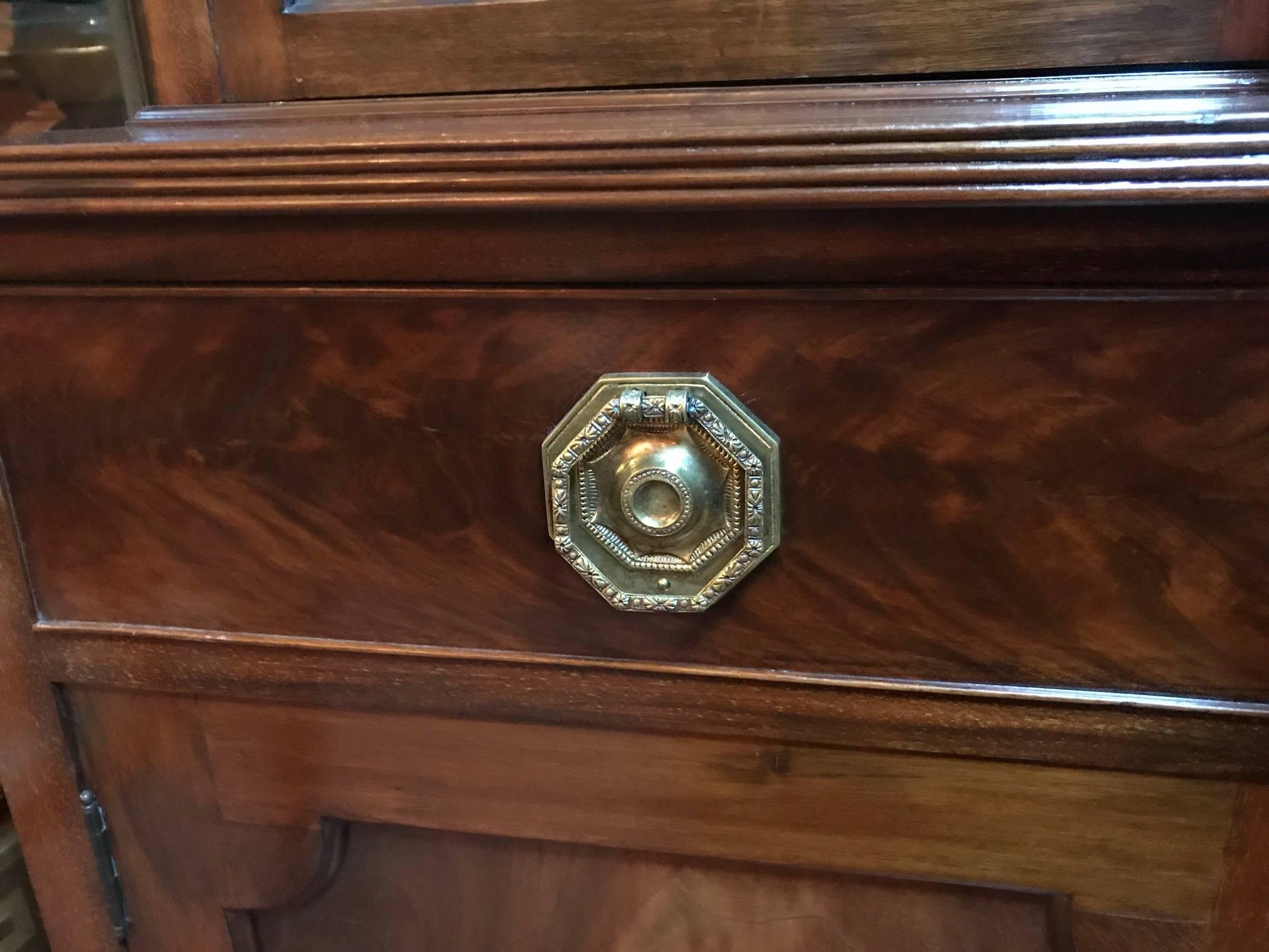 20th Century Georgian Style Mahogany Breakfront Bookcase Cabinet by Maple & Co.