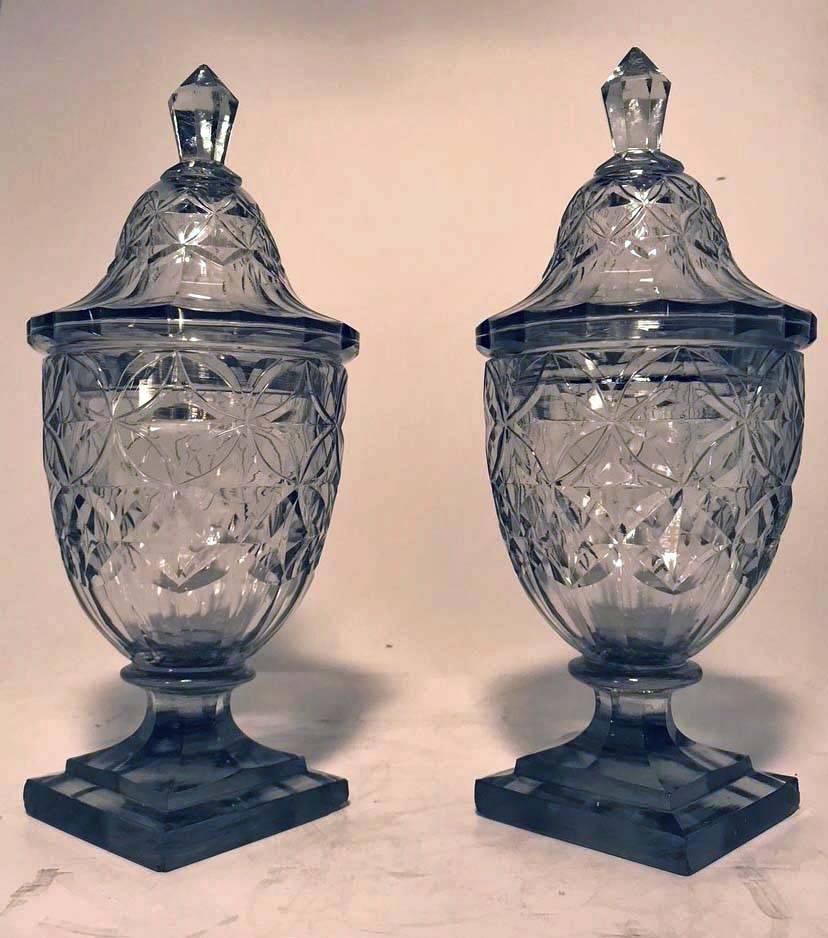 Pair of Anglo-Irish Cut-Glass Covered Sweetmeats 1