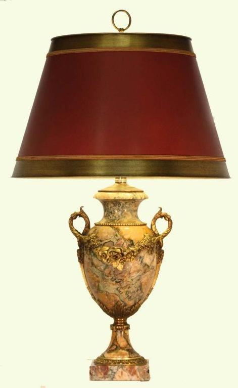 French Pair of Louis XVI Style Bronze and Marble Urns, now mounted as lamps For Sale
