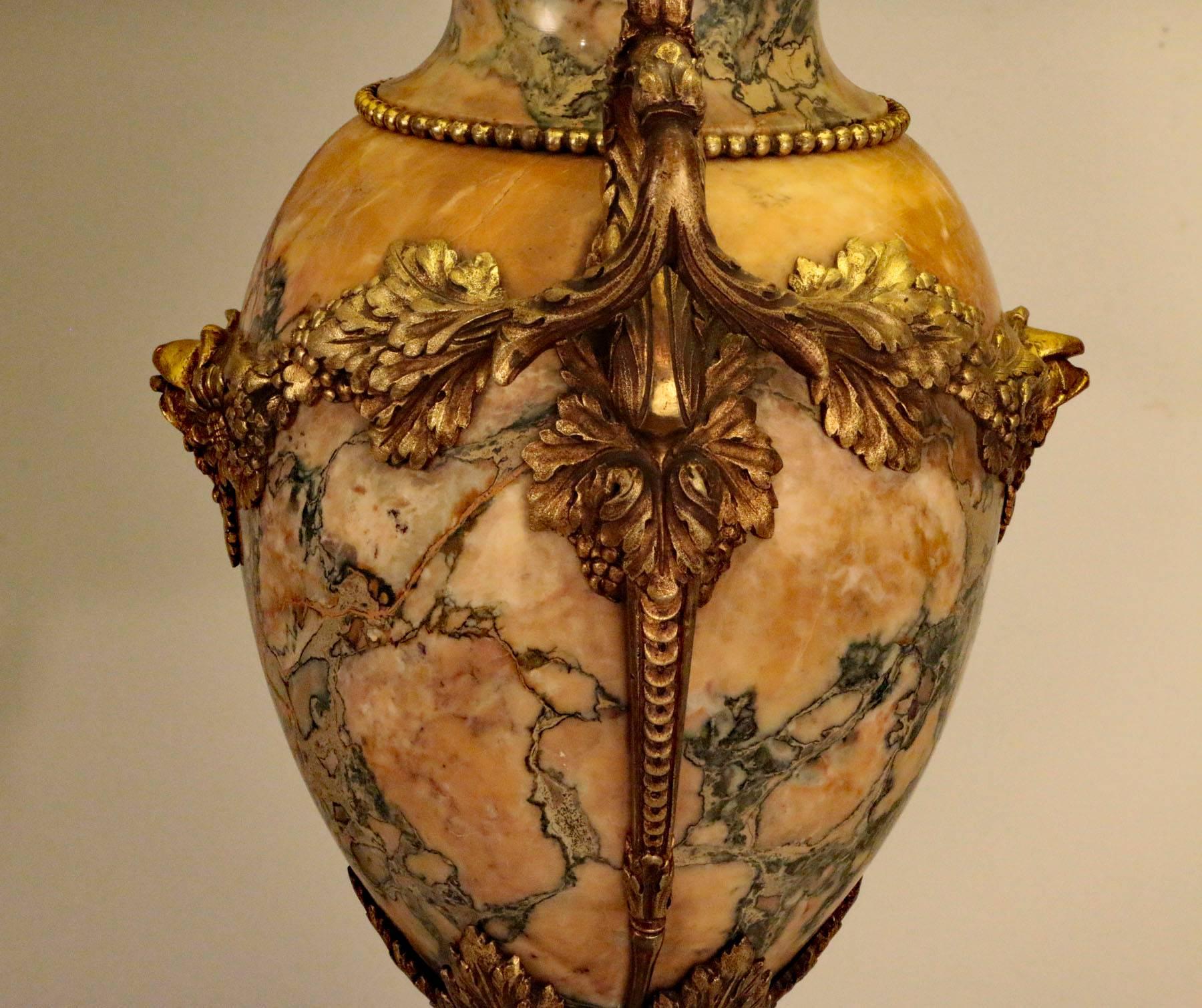 Pair of Louis XVI Style Bronze and Marble Urns, now mounted as lamps For Sale 3