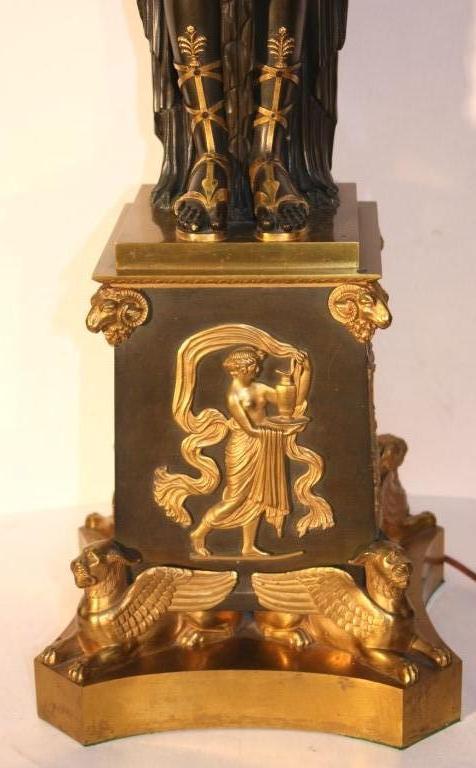 19th Century Empire Figural Parcel Gilt  Bronze Three Light Candelabrum    For Sale