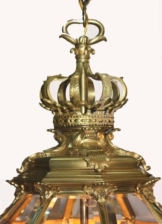 French Louis XIV Style Gilt Bronze and Bevelled Glass Versailles Lantern