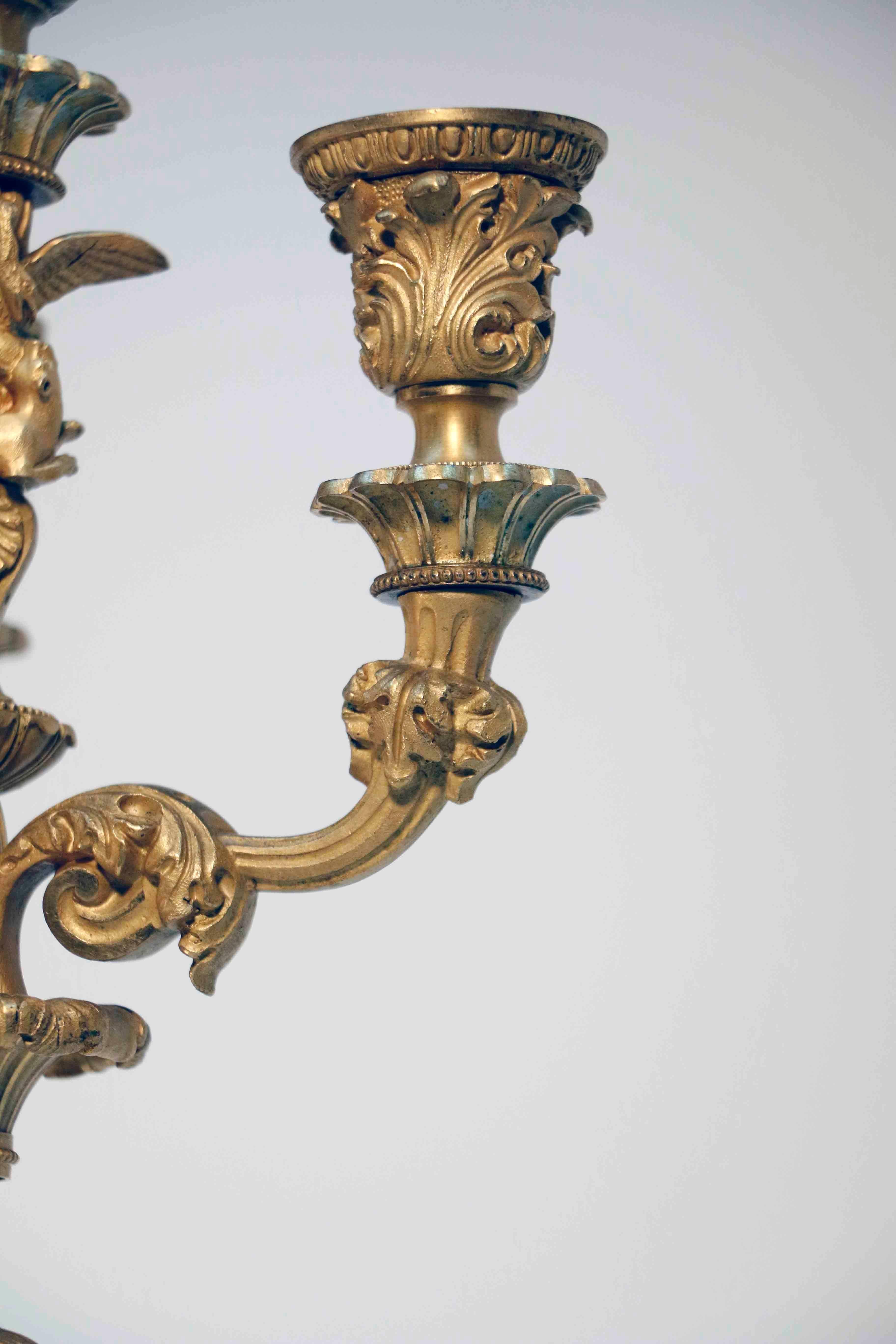 Mid-19th Century Pair of Louis Phillipe Gilt Bronze Candelabra For Sale