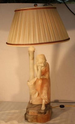 Italian Marble and Alabaster Figural Table Lamp